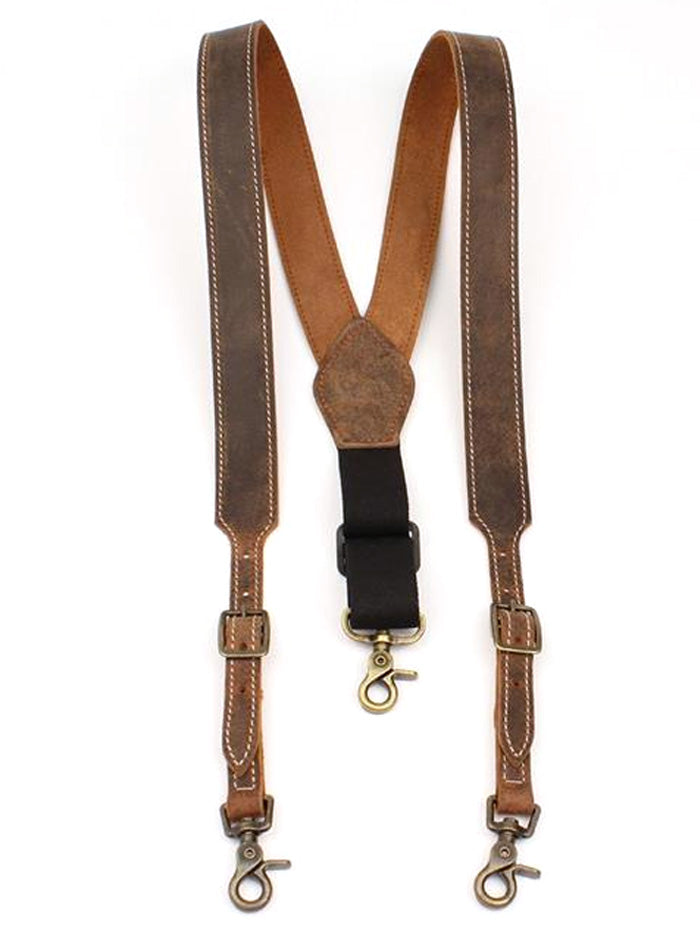 Nocona N8400044 Men's Leather Suspenders with Heavy Contrast Stitching - Medium Brown, USA Made | Perfect for Vintage Outfits, Western Wear & Formal Attire