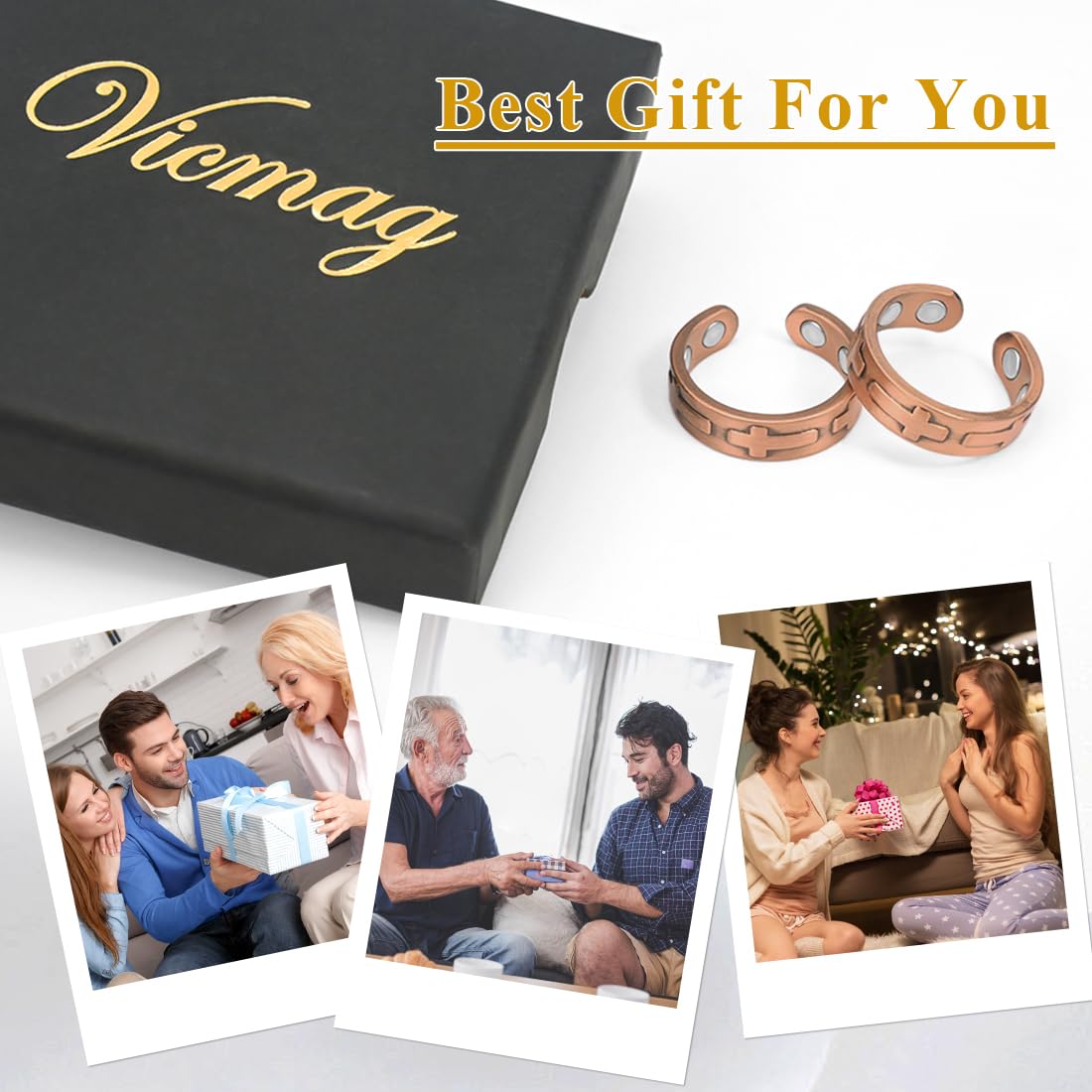 Vicmag Adjustable Copper Magnetic Ring for Women - 100% Pure Solid Copper Jewelry Gift for Ladies, Thumb & Finger Rings (Cross Design) - Perfect for Pain Relief, Arthritis & Fashion Accessories