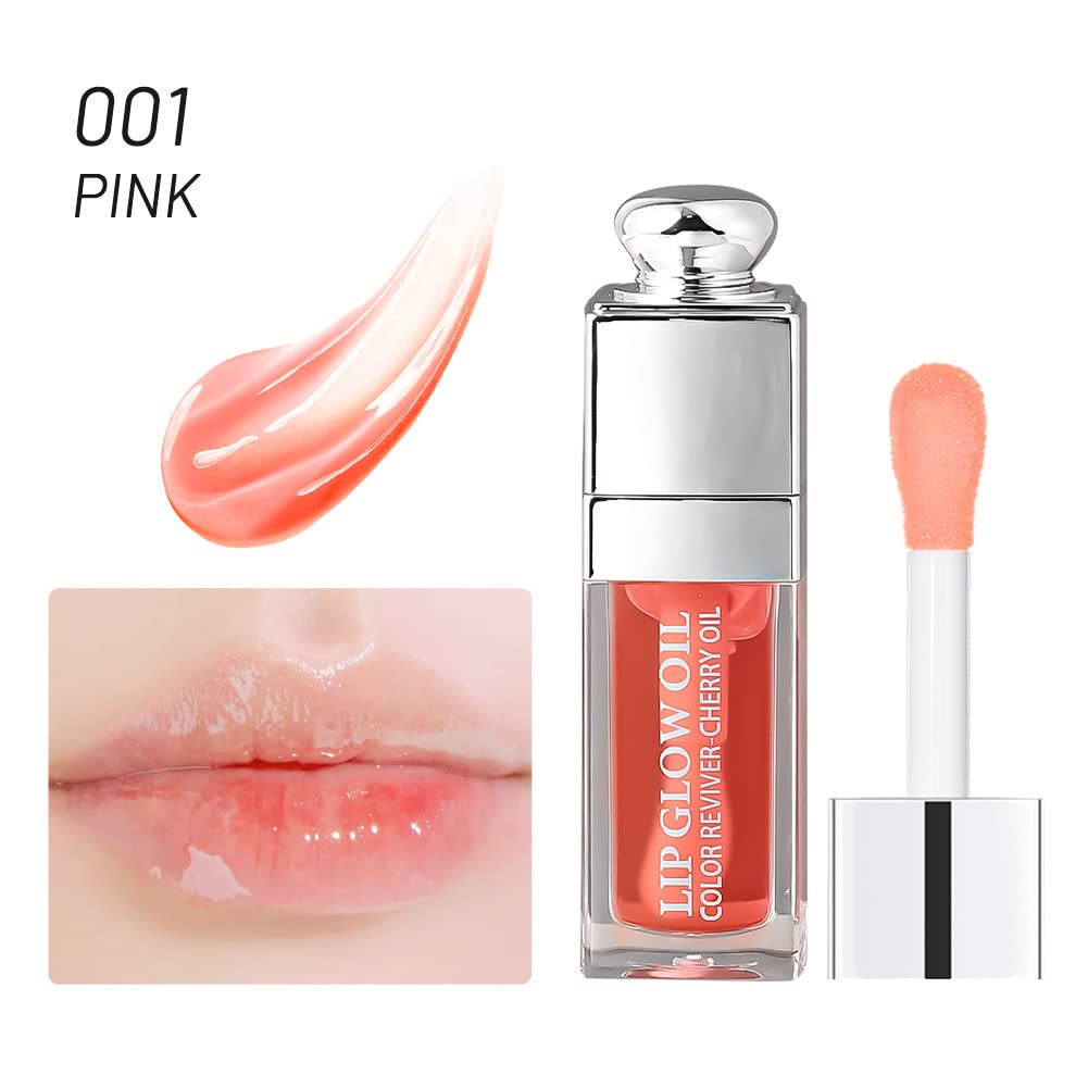 GECOMO Hydrating Lip Oil - Non-Sticky Lip Gloss & Balm for Dry Lips | Moisturizing, Nourishing Fruit Flavored Lip Care (Pink, 0.2 oz) | Perfect for Daily Use, Night Care & Makeup Looks