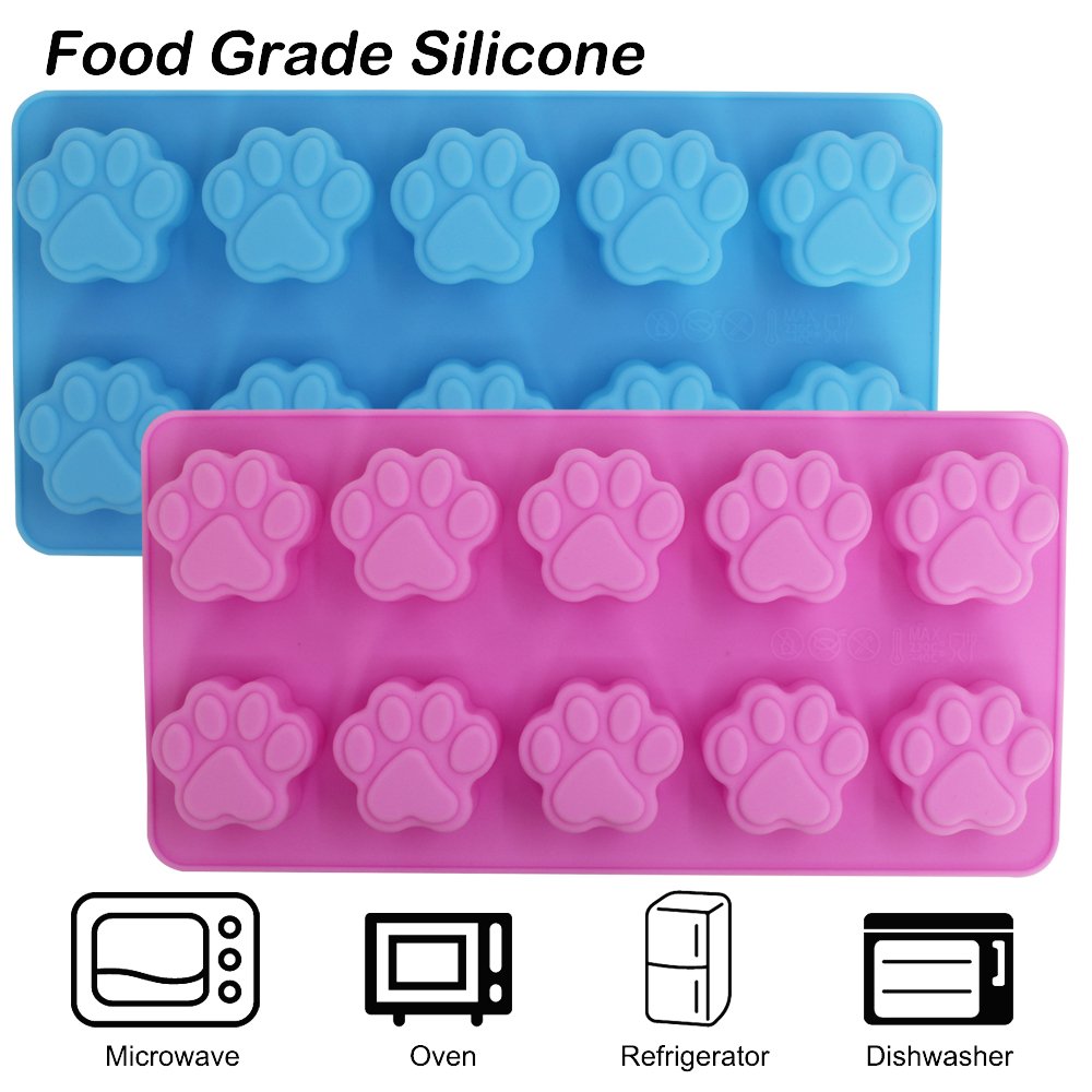 Premium Food-Grade Silicone Paw Print Molds - Set of 4 Reusable Baking Molds for Dog & Cat Treats, Ice Cubes, Chocolate, Candy | Oven, Freezer & Dishwasher Safe | Perfect for Pet Parties, DIY Treats & Holiday Baking
