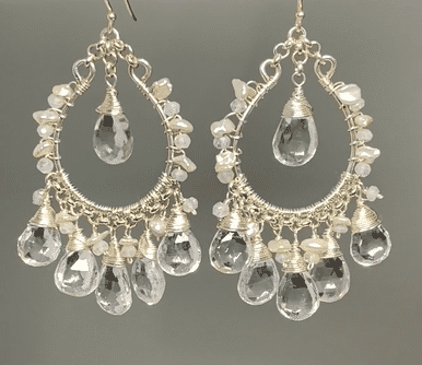 Sparkling Crystal Quartz Hoop Chandelier Earrings - Sterling Silver 925 Dangle Drop Earrings for Women, Elegant Party Wedding Evening Wear Jewelry Gift