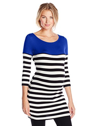 Stylish Women's Maternity 3/4 Sleeve Color Block Striped T-Shirt - Comfortable Pregnancy Top for Work & Casual Outings