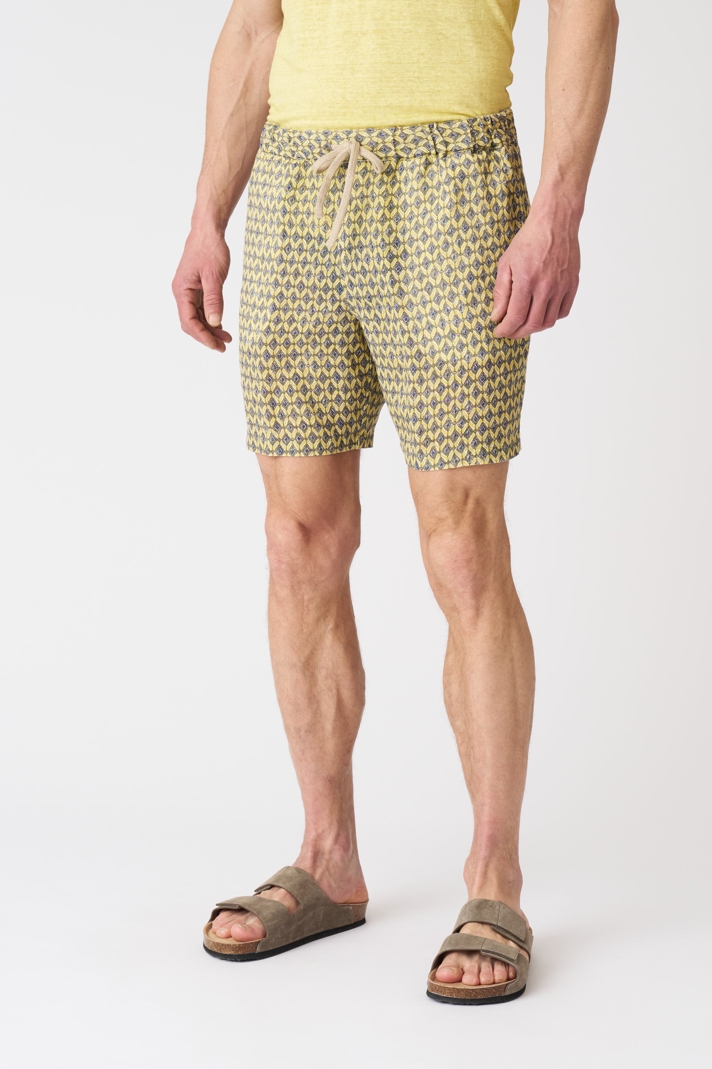 Geometric Print Yellow Drawstring Shorts for Women - Trendy Casual Summer Shorts for Beach, Gym, and Everyday Wear