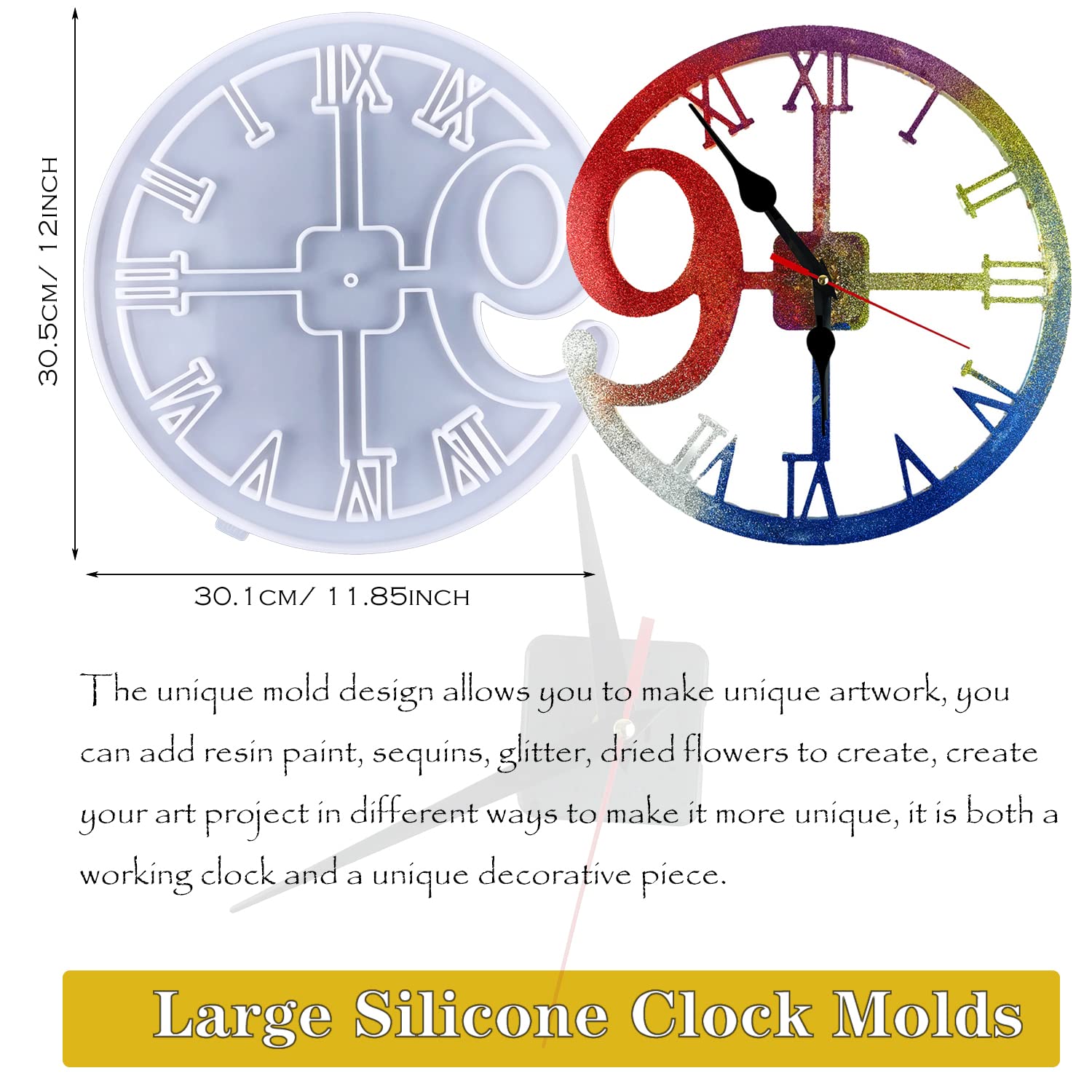 Woohome Silicone Molds for DIY Clock Making - Round Resin Molds with Clock Hands & Arabic Numerals, Epoxy Resin Craft Supplies for Home Decor, Wall Clocks, and Gift Projects