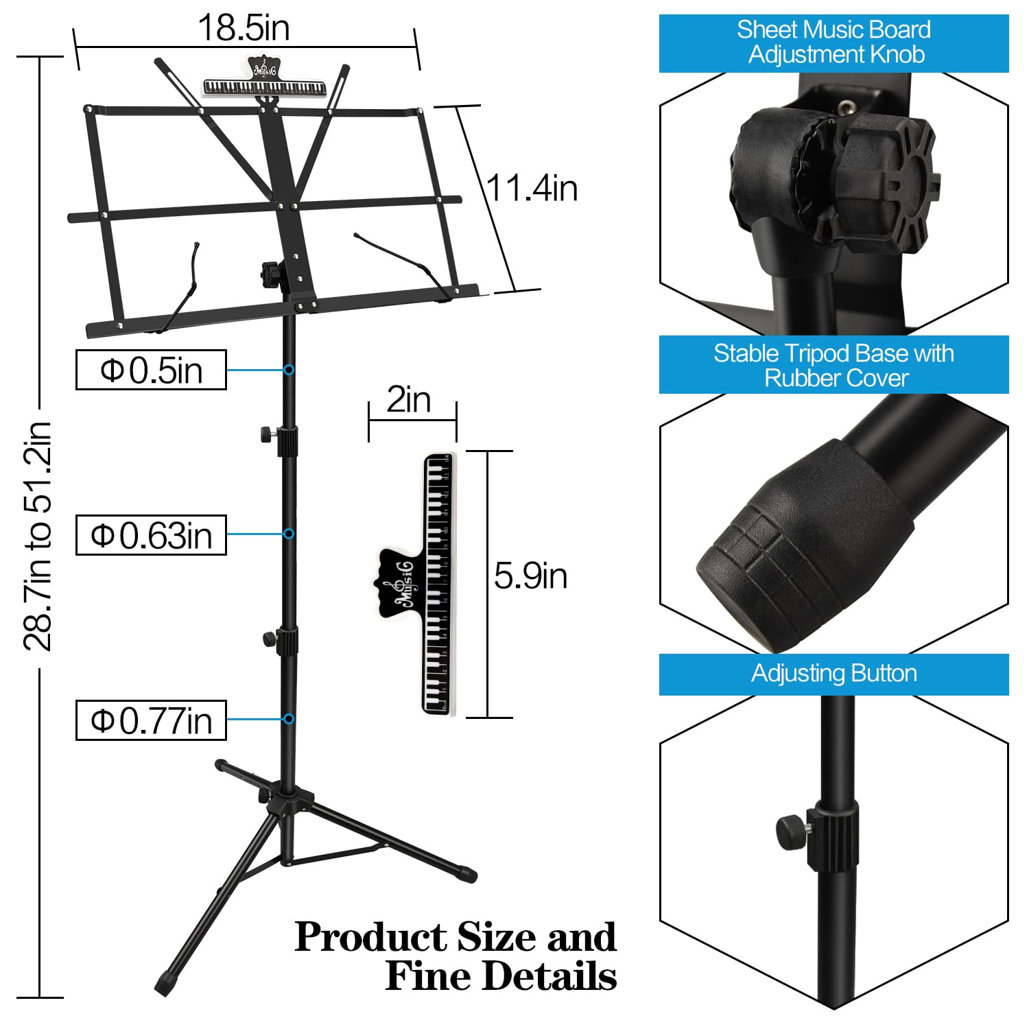 2 Pack Sheet Music Stand - Dual-Use Folding & Adjustable Desktop Book Stand with Sheet Clip Holder & Carrying Bag - Lightweight Portable for Piano, Violin, Guitar Practice & School Band Performances