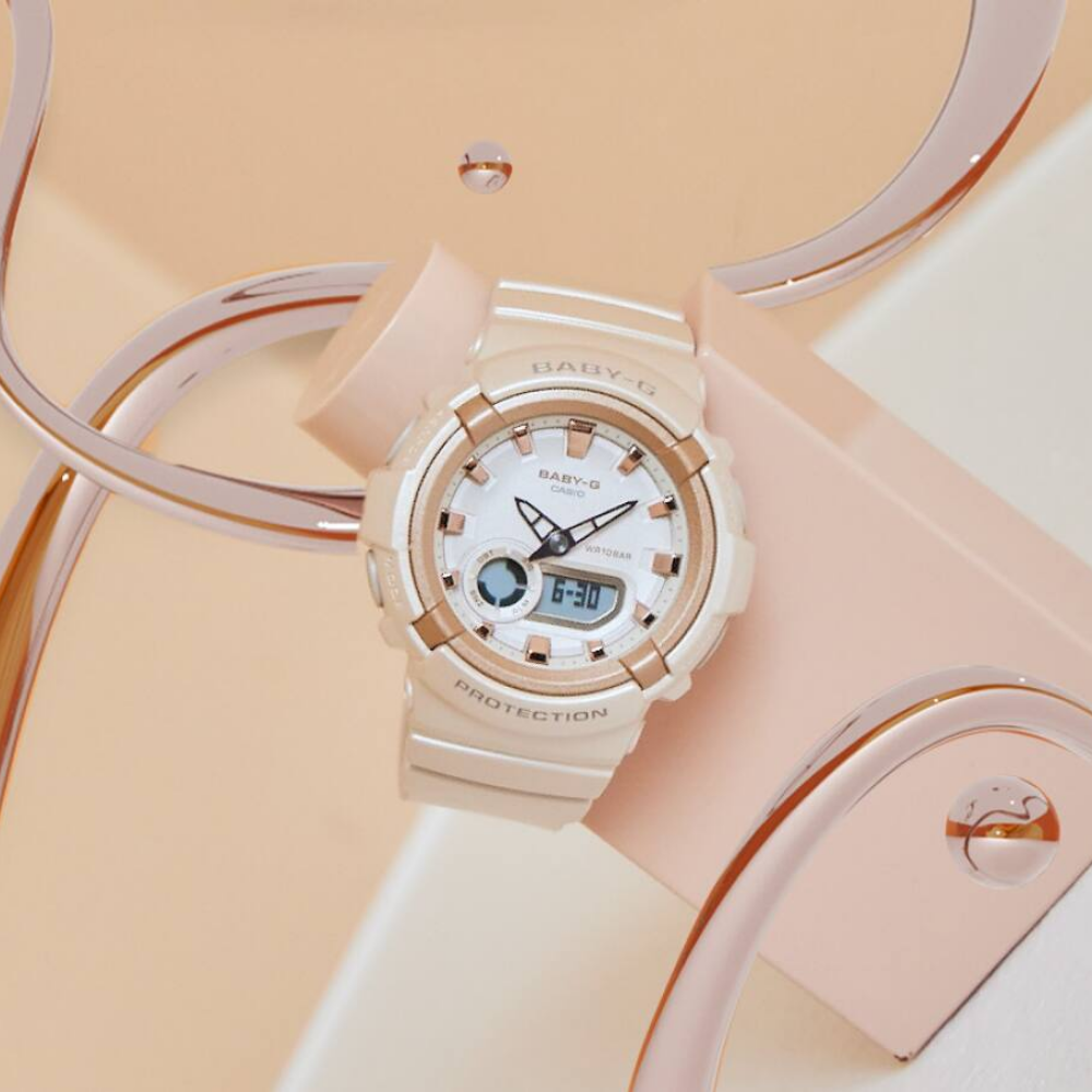 Casio Baby-G BGA-280BA-4ADR Women's Sports Watch - Beige & Pink Resin Band, Shock Resistant, 200M Waterproof - Perfect for Swimming, Running & Outdoor Activities