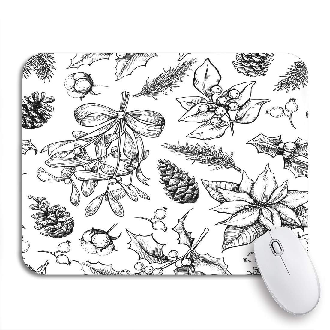 Square Gaming Mouse Pad with Holiday Holly Design - 9.5