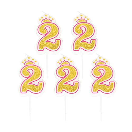 Amosfun 5pcs Number 2 Cake Candles for Baby Birthday Party Decor