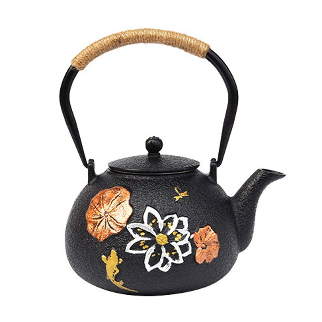 JHSHENGSHI 1.2L Ceramic Teapot with Lotus Pond Design - Cast Iron Stovetop Safe Teapot, Handmade Japanese Style Tetsubin Tea Kettle for Home, Office & Tea Ceremony Use