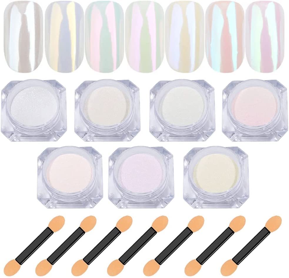D.B.Z. Chrome Nail Powder Set - 7 Colors Pearl Holographic Mirror Effect Nail Art Pigment with Iridescent Shell Glitter for Professional Manicure | Perfect for Salon, Home DIY & Special Occasion Nail Designs