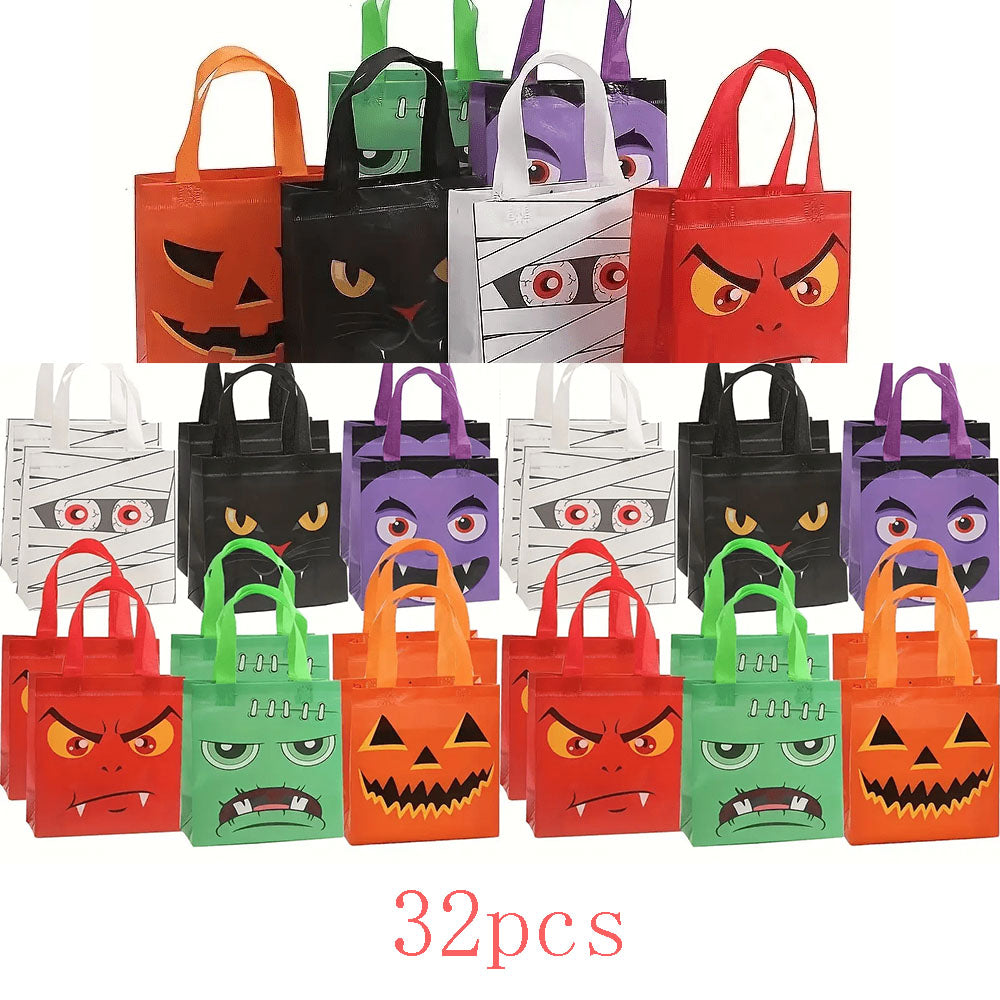 Mpow Halloween Trick or Treat Tote Bags Set - Cute Cartoon Printed Reusable Grocery Bags for Kids Party Favors, Candy Collection & Halloween Decorations