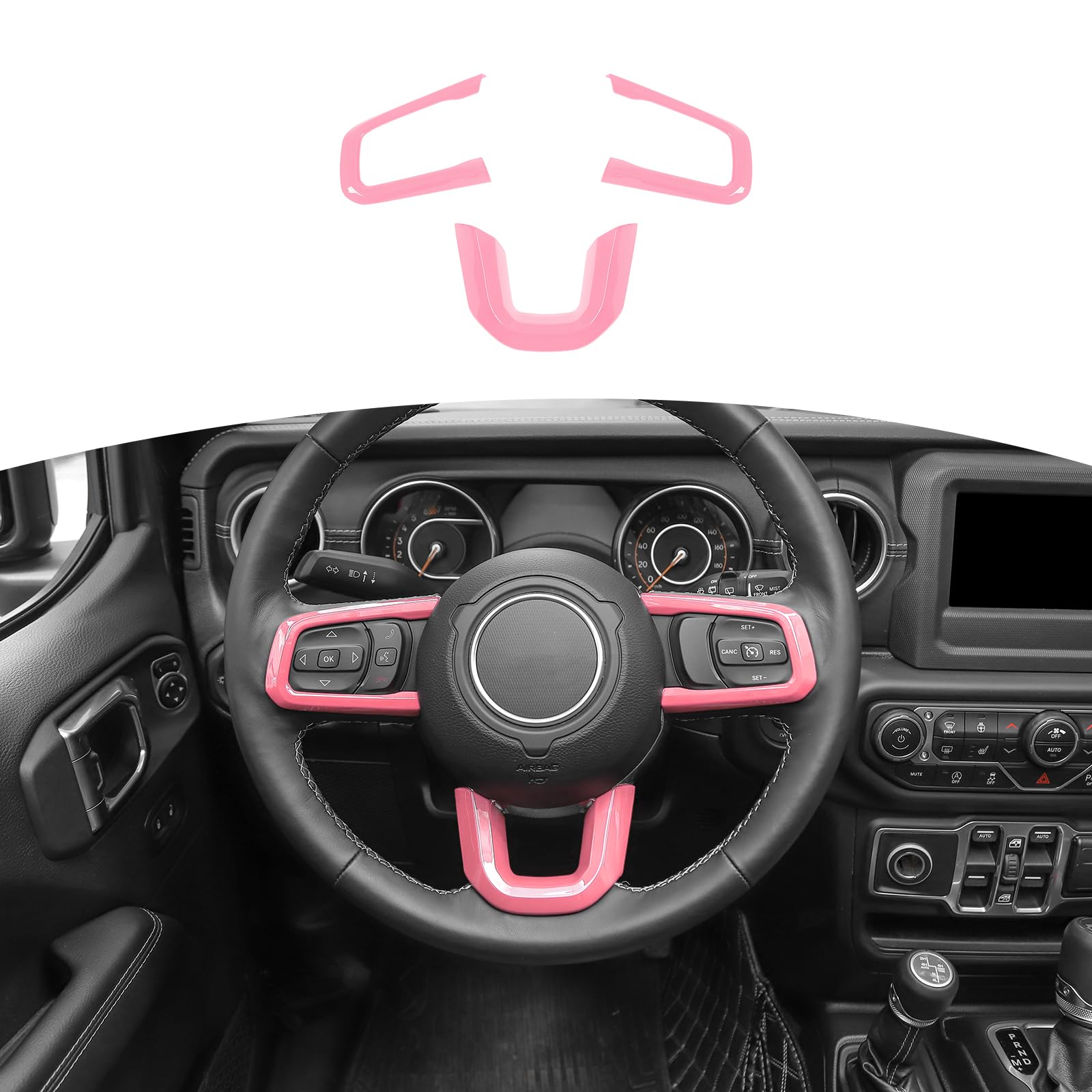 Pink Steering Wheel Trim Decal Panel for Jeep Wrangler JL/JLU (2018+) & Gladiator JT (2020+) - 3pcs Interior Accessories | Upgrade Your Jeep's Style for Off-Road Adventures & Daily Driving