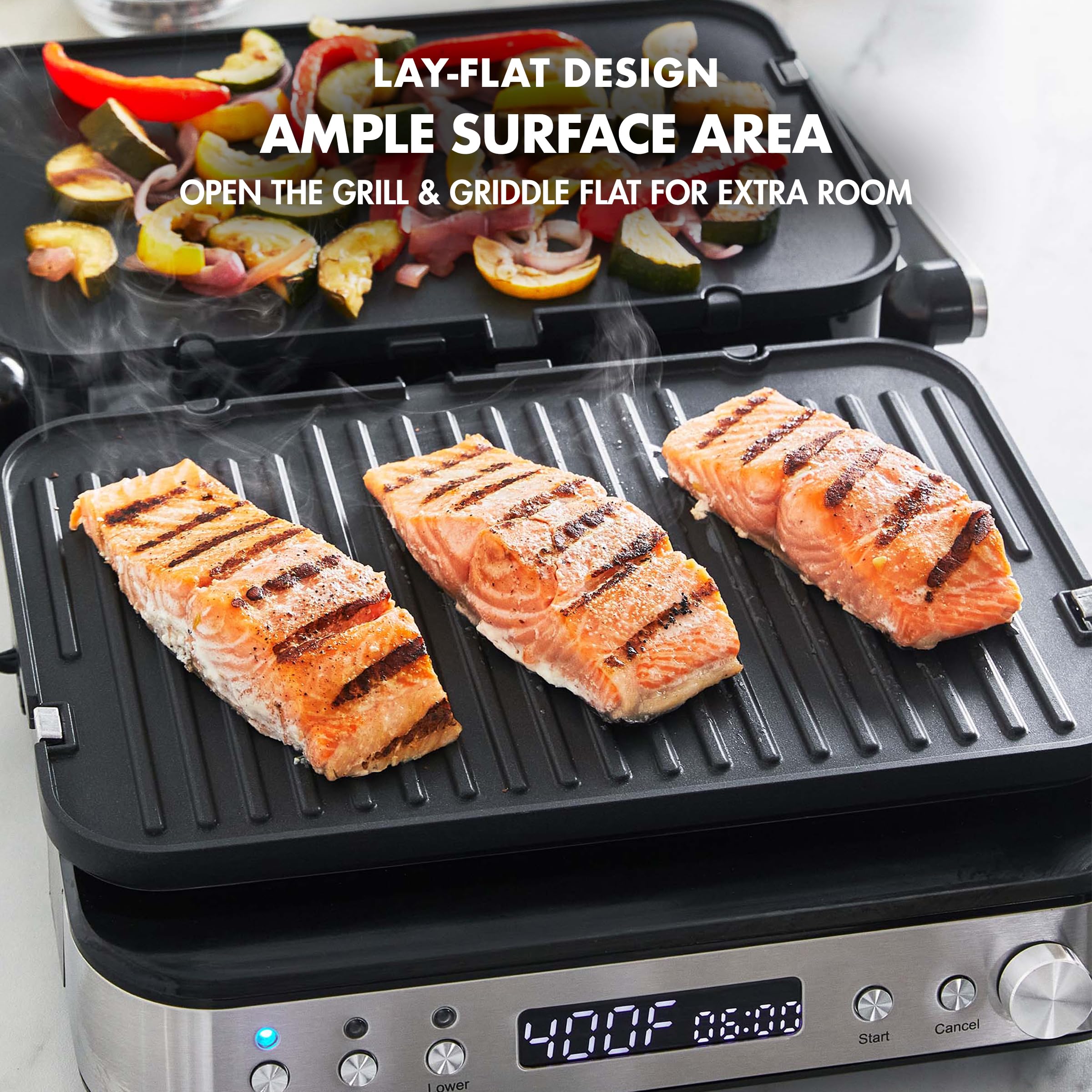GreenPan Electric Indoor Stainless Steel 6-in-1 Contact Grill & Griddle - Healthy Ceramic Nonstick Coating, Dishwasher Safe Reversible Plates, PFAS-Free - Perfect for Paninis, Sandwiches, Steaks & Breakfast Cooking