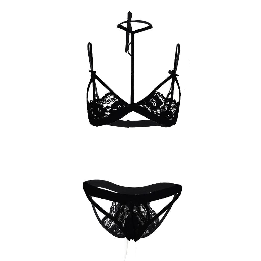 Sexy Lace Babydoll Lingerie Set - Women's Plus Size G-String Thong & Nightwear - Black Sissy Lingerie for Bedroom & Boudoir