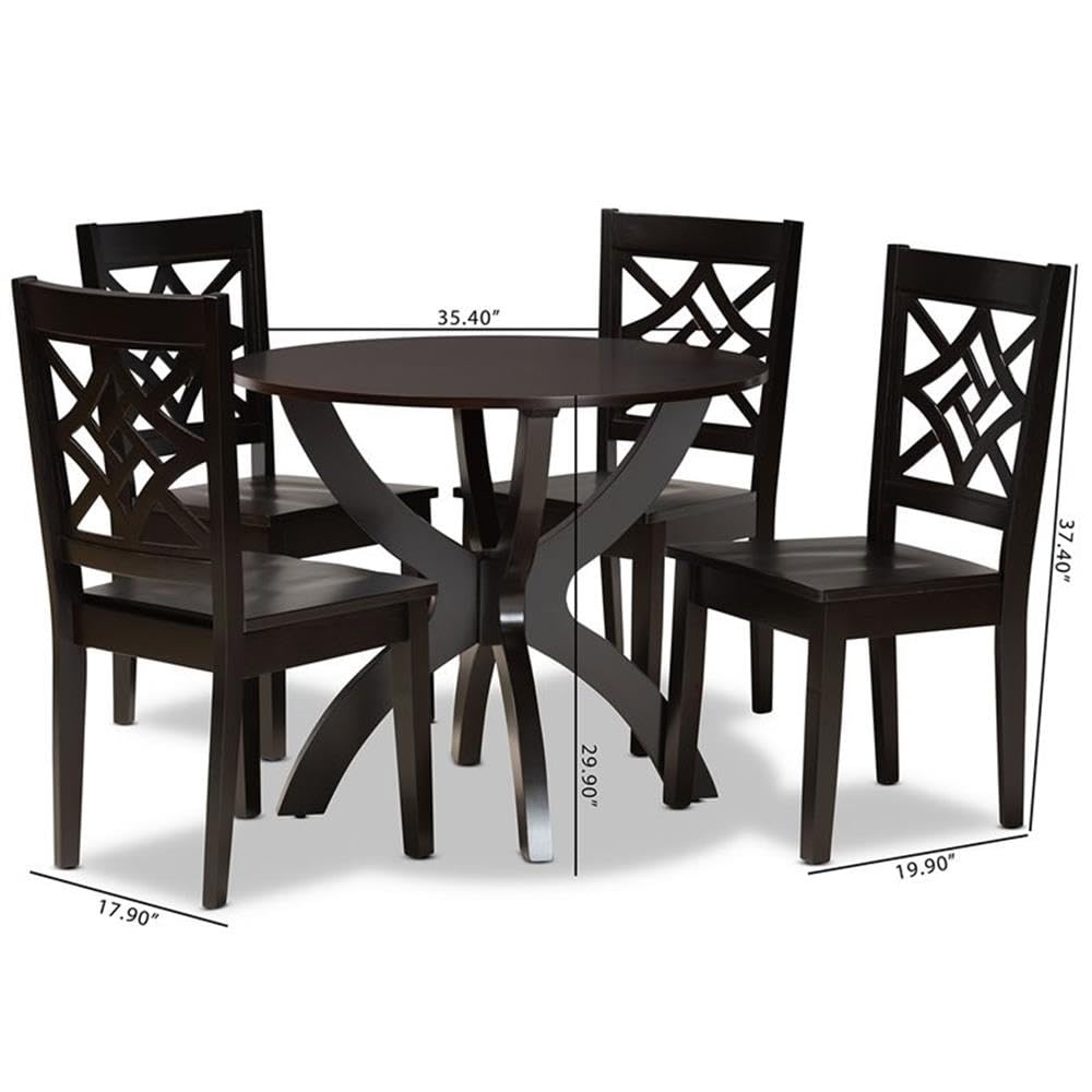 Baxton Studio Anila 5-Piece Modern Dining Set - Dark Brown Wood Table & Chairs for Contemporary Home, Kitchen, or Small Space Dining Room