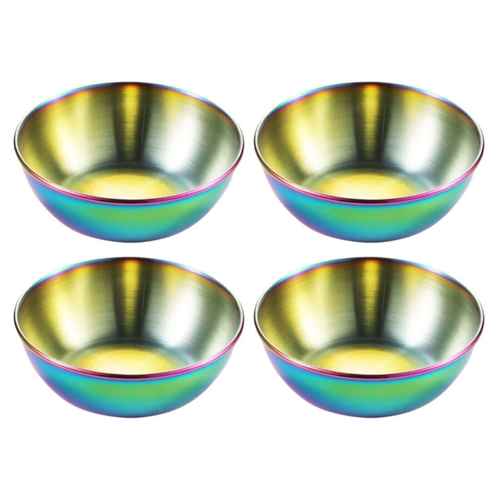 YARNOW 4-Piece Stainless Steel Sauce Dishes Set - Round Seasoning Bowls for Sushi, Dipping Sauces, Mini Appetizer Plates - Perfect for Restaurants, Home Kitchens & Party Serving
