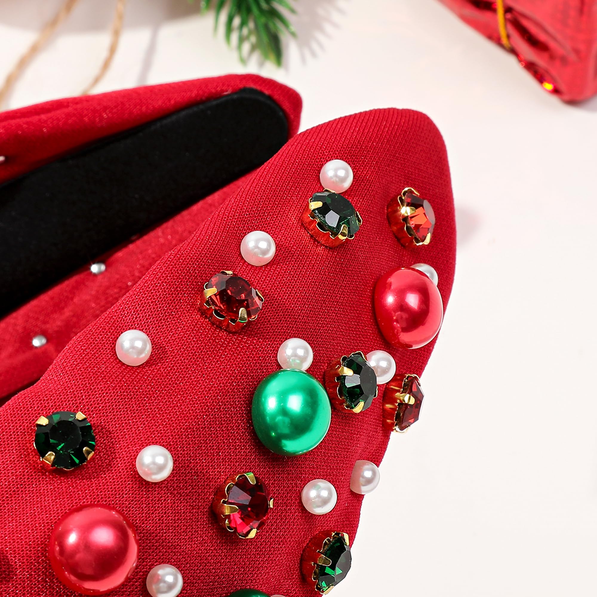Sparkly Christmas Headbands for Women & Girls - Elegant Red Headband with Jeweled Pearls for Holiday Parties & Festive Occasions