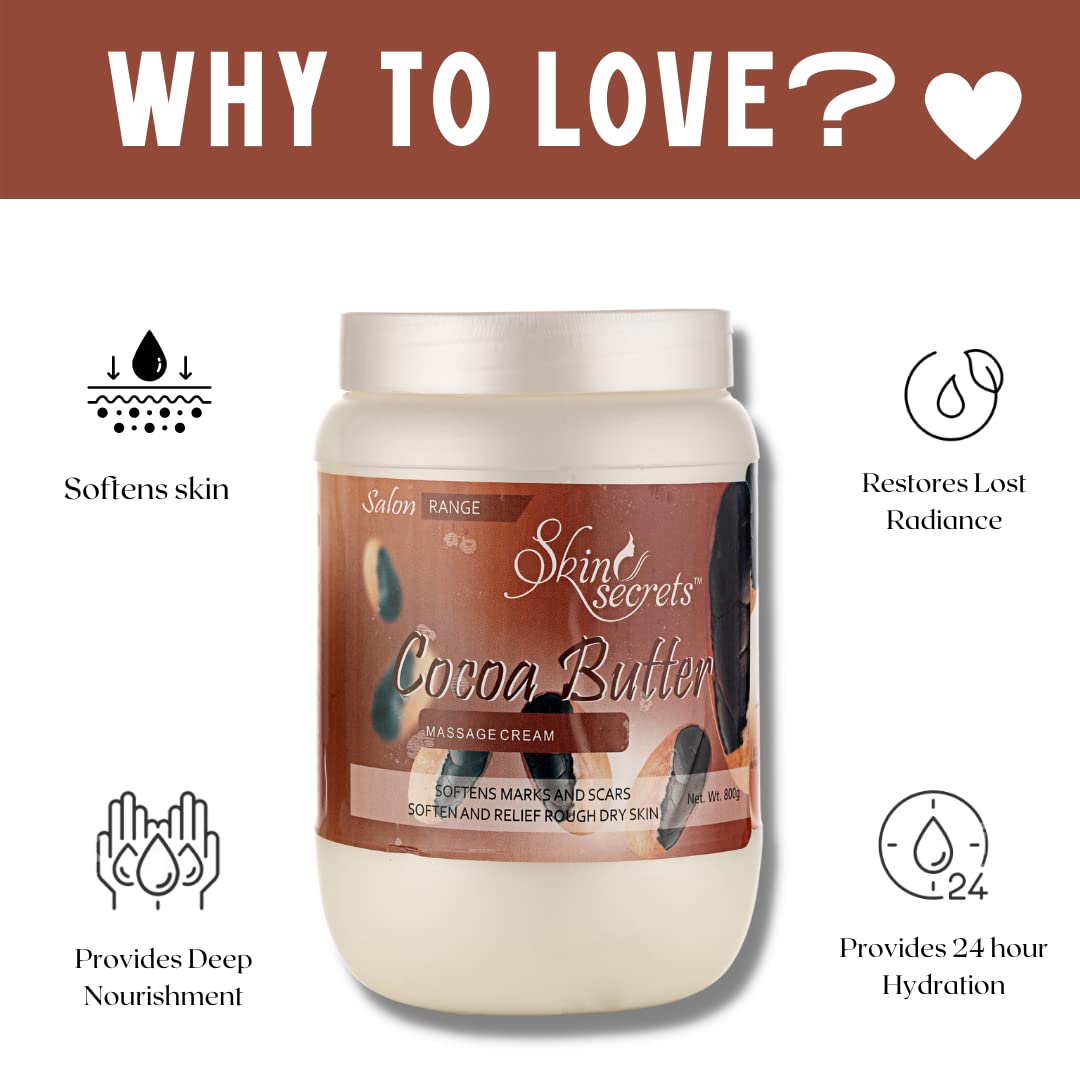 Organic Cocoa Butter Massage Cream with Cocoa Powder - 800g Paraben Free, Cruelty Free & Vegan Body Lotion for Dry Skin - Perfect for Spa, Massage Therapy & At-Home Self Care