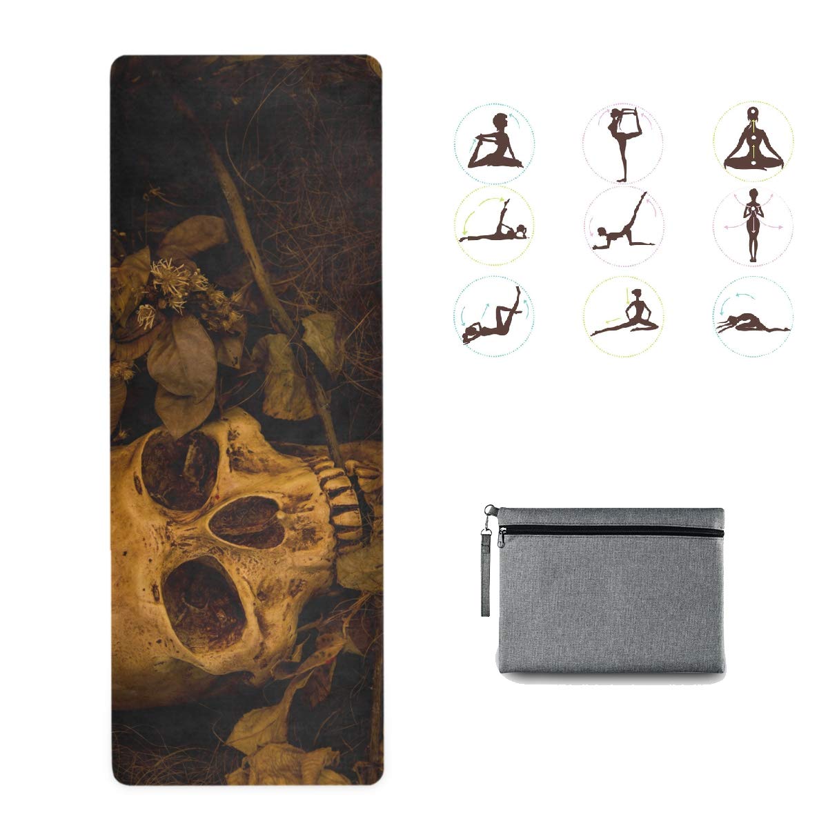 Premium Non-Slip Yoga Mat for Women - Skull & Dry Leaves Design, Foldable Travel Mat for Home Gym, Pilates, Bike Workout & Fitness Training | Ideal for Yoga Studios, Outdoor Exercise & Travel Workouts