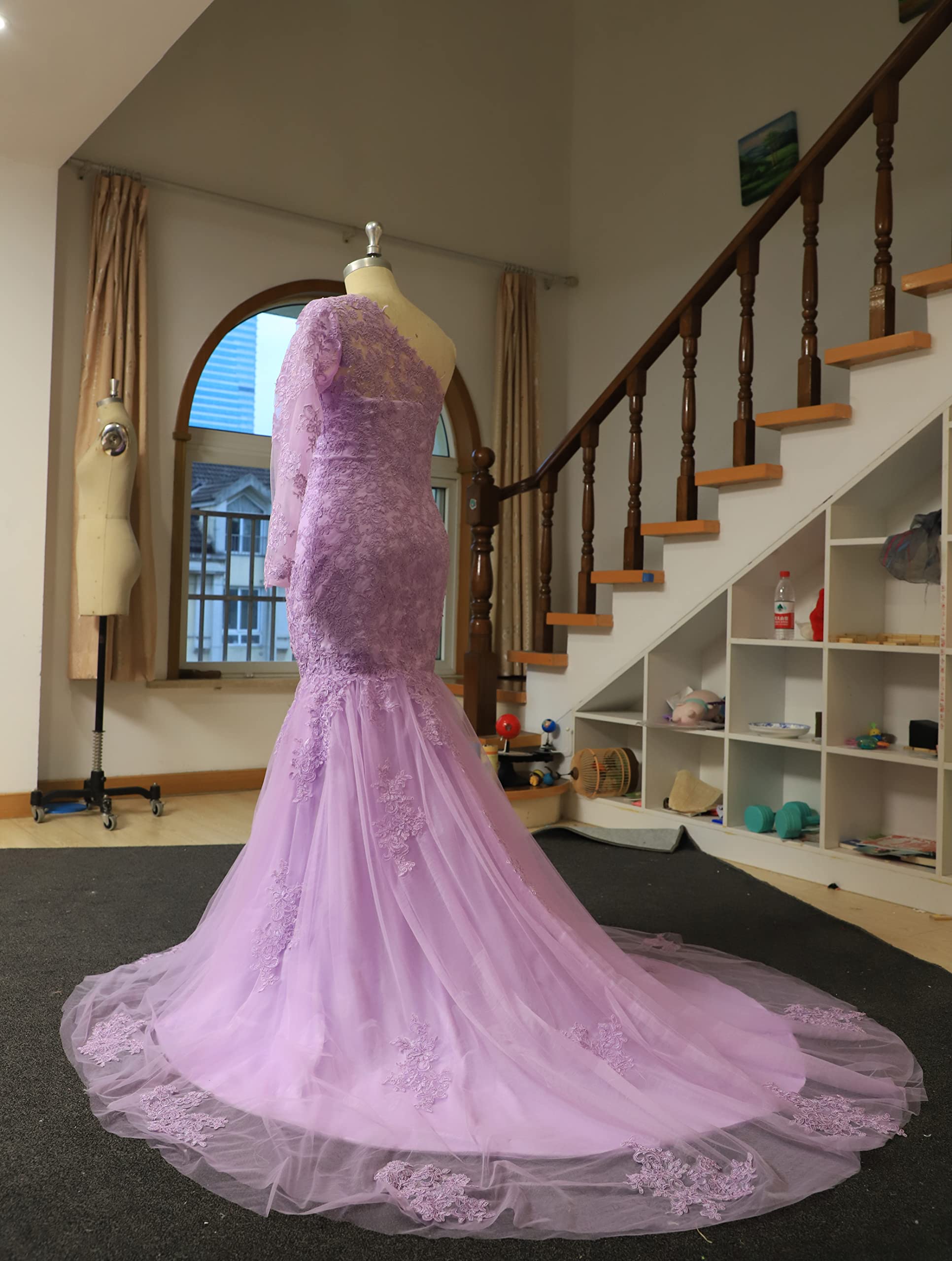 Elegant Purple Lace One Shoulder Mermaid Wedding Dress for Women - Ivory Prom Gown for Bridal, Evening Party & Special Occasions
