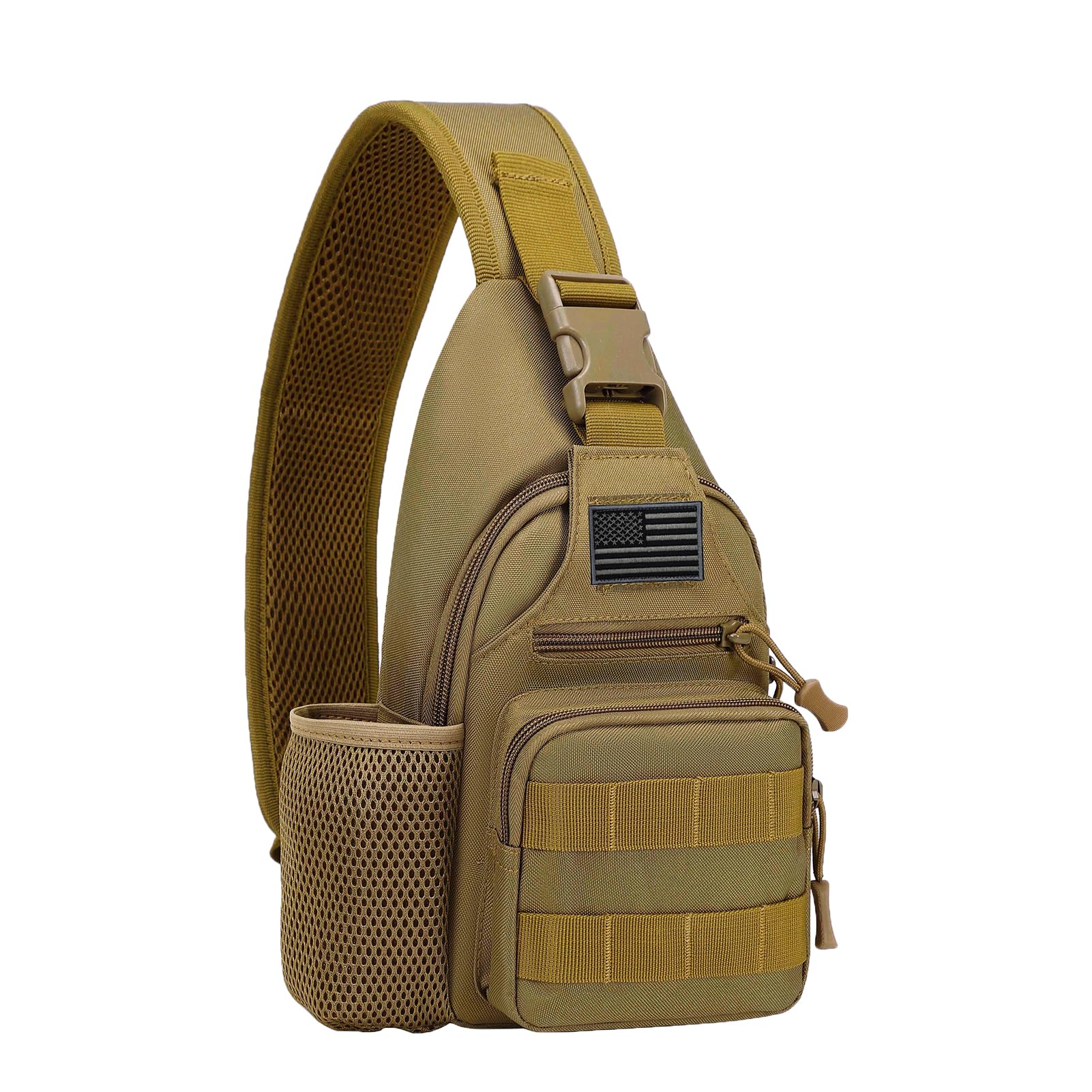 Tactical Sling Crossbody Backpack with Water Bottle Holder & MOLLE System | EDC Shoulder Chest Bag with USB Charging Port | Perfect for Travel, Hiking & Outdoor Adventures (Coyote Brown)