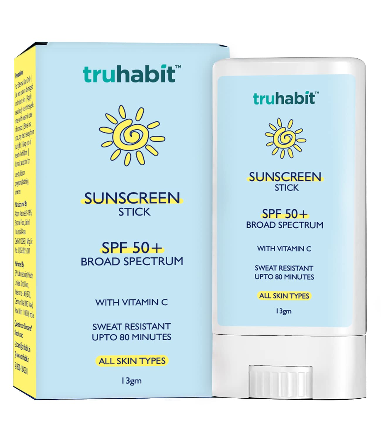 TruHabit SPF 50 Sunscreen Stick for Face - Dermatologist Tested Vitamin C Sun Protection for Women & Men - Oil-Free & Hydrating Formula for Oily & Dry Skin (13g) | Perfect for Beach, Sports & Daily Outdoor Activities