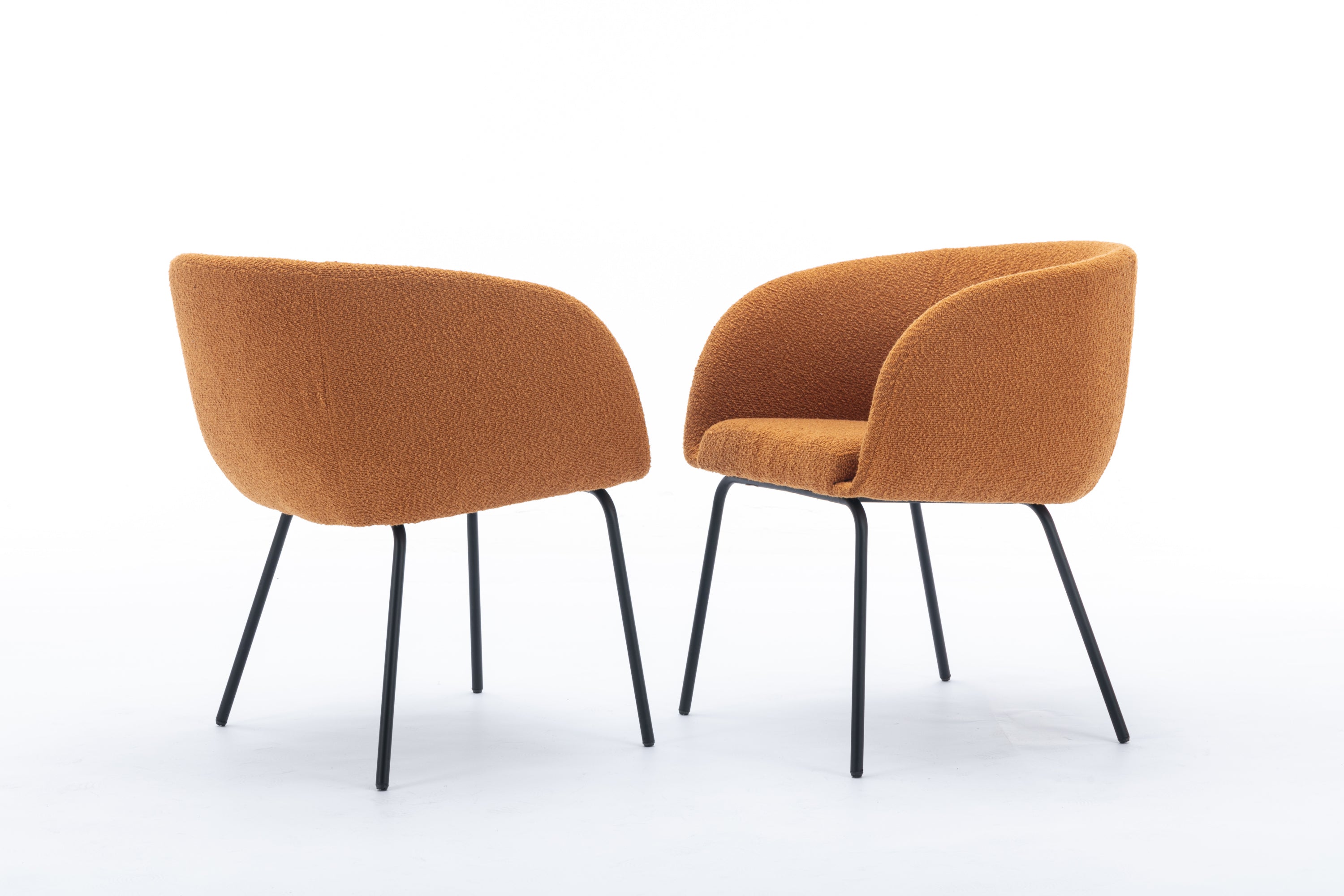 Boucle Fabric Dining Chairs with Black Metal Legs - Set of 2, Modern Ginger Upholstered Side Chairs for Kitchen, Dining Room, and Office