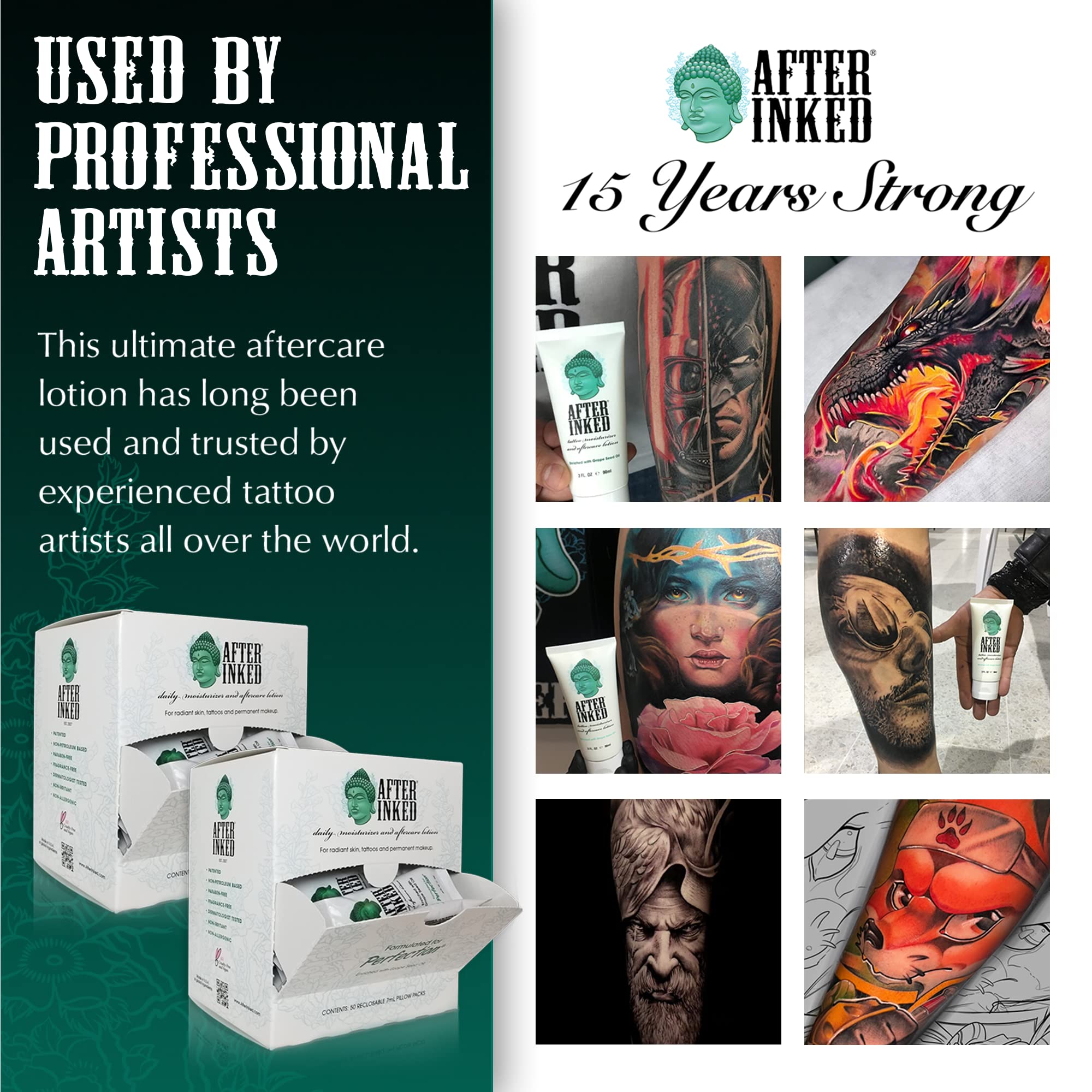 After Inked Tattoo Aftercare Lotion - Moisturizing Balm with Grape Seed Oil, Hydrating Cream for Skin Nourishment & Daily Tattoo Maintenance (100-Pack, 7ml) | As Seen on INK MASTER | Perfect for New Tattoos, Dry Skin & Tattoo Aftercare Routine