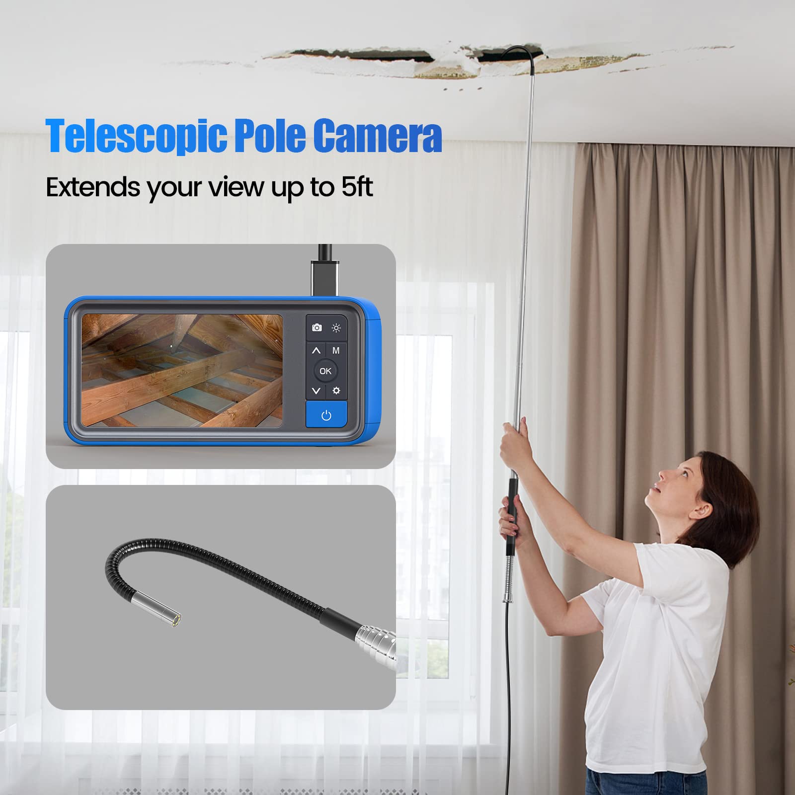 Teslong 5ft Telescopic Endoscope Camera with Light - 4.5
