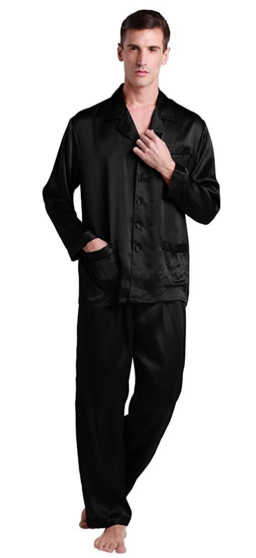 Premium 22 Momme 100% Pure Silk Pajamas for Men - Long Sleeve Soft Comfortable Lounge Wear with Contrast Trim | Luxury Sleepwear for Relaxation & Gifting