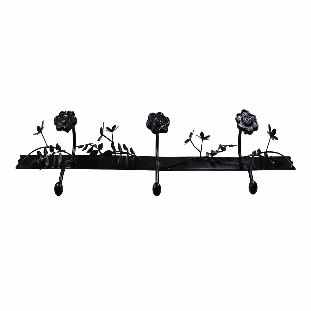 Black Wrought Iron Triple Rail Wall Hooks - 22.3