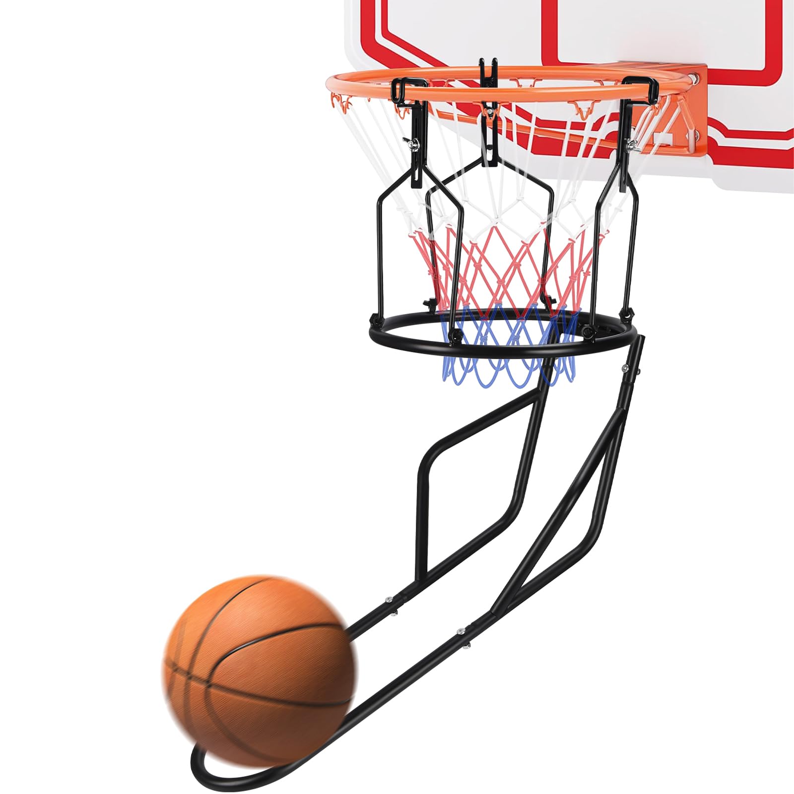 Sturdy Metal Basketball Rebounder with 3 Heavy-Duty Hooks - Professional Ball Return Training Equipment for 18