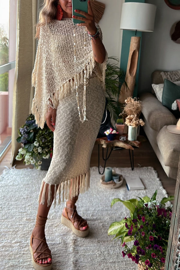 Stylish Sunset Breeze Hollow Out Tassel Knit Cover Up Top - Beachwear, Poolside, Summer Vacation Outfit