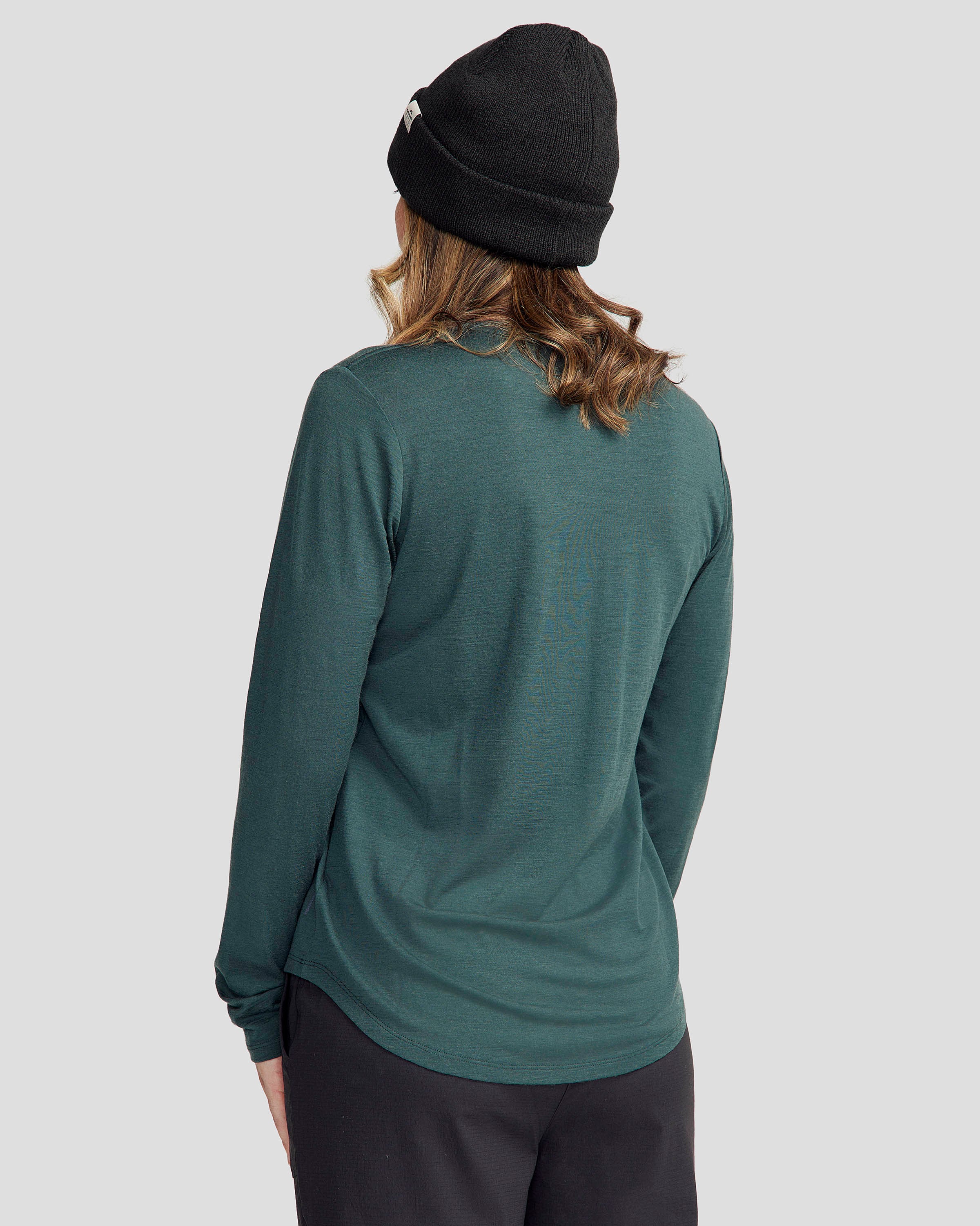 100% Merino Wool Women's Long Sleeve V-Neck Top - Deep Forest Green - Soft & Breathable Base Layer for Hiking, Yoga & Winter Wear