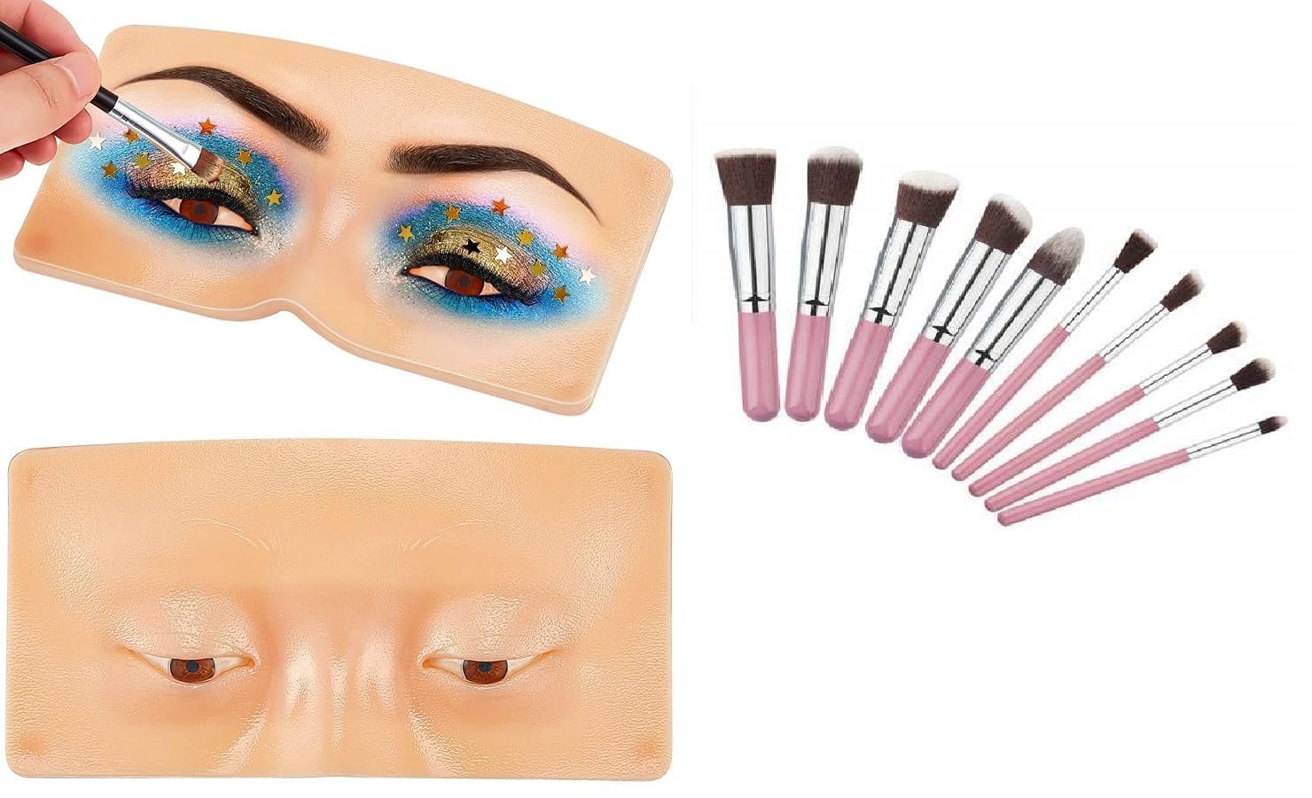 Miss Hot Silicone Makeup Practice Face Board - Realistic Skin Texture for Eyeshadow & Foundation Training | Includes 10 Mini Makeup Brushes | Perfect for Beauty School Students & Professional Makeup Artists