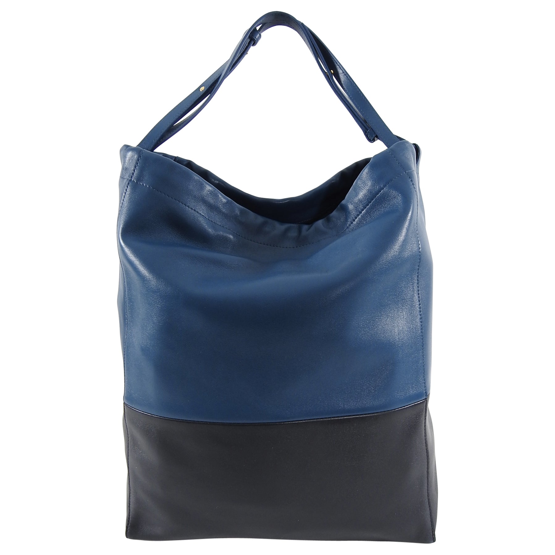 Celine Bicolor Blue and Black Drawstring Cabas Tote Bag for Women - Stylish Shoulder Bag for Work, Travel & Everyday Use