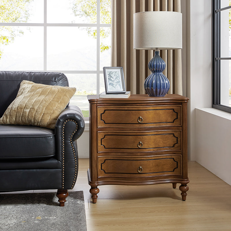 Bernhard 3 Drawer Traditional Nightstand with USB Outlets - Solid Wood Bedside Table for Bedroom, Living Room & Office - Charging Station & Storage Cabinet