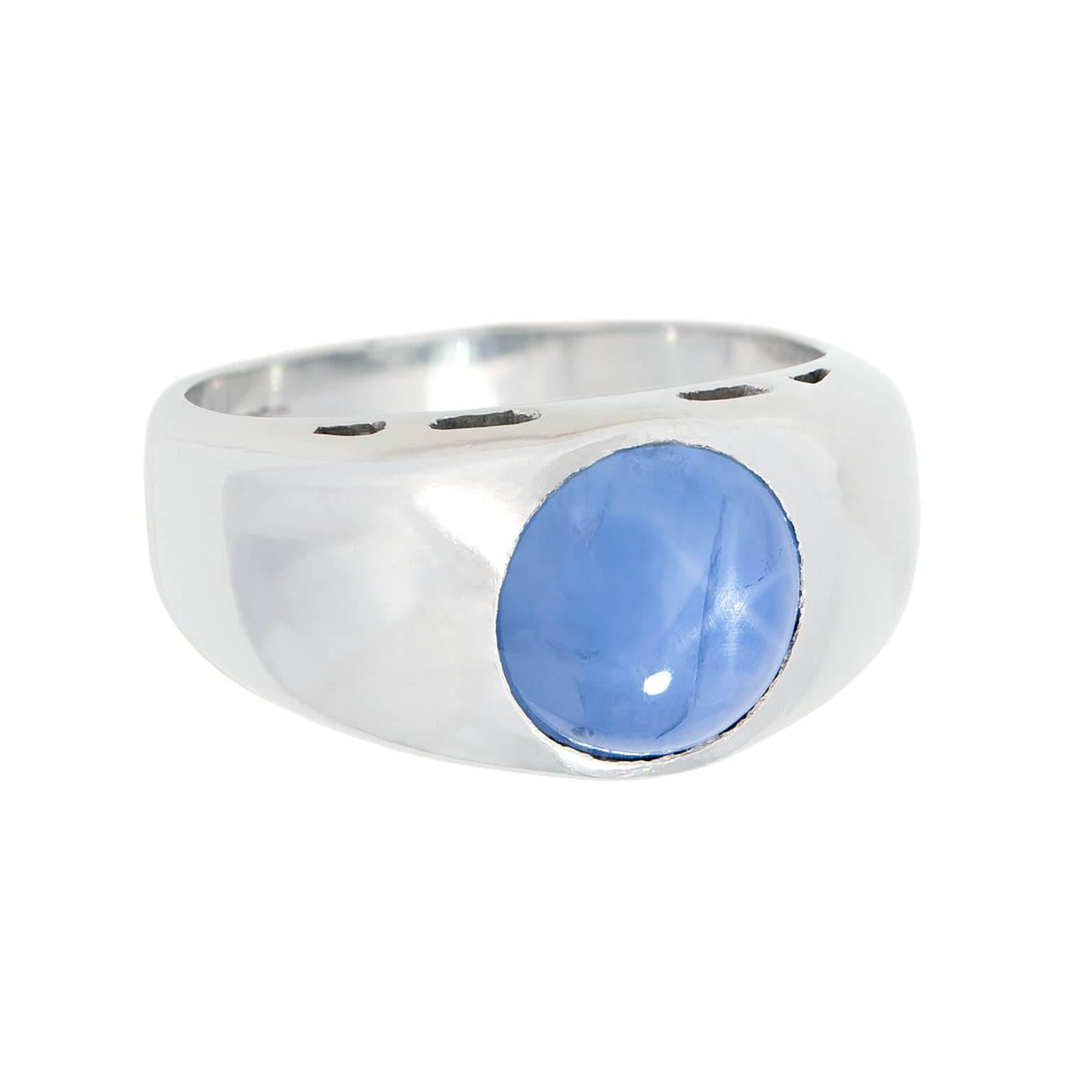 Edwardian Platinum Star Sapphire Flush Mount Ring – Vintage Elegance for Weddings, Engagements & Special Occasions