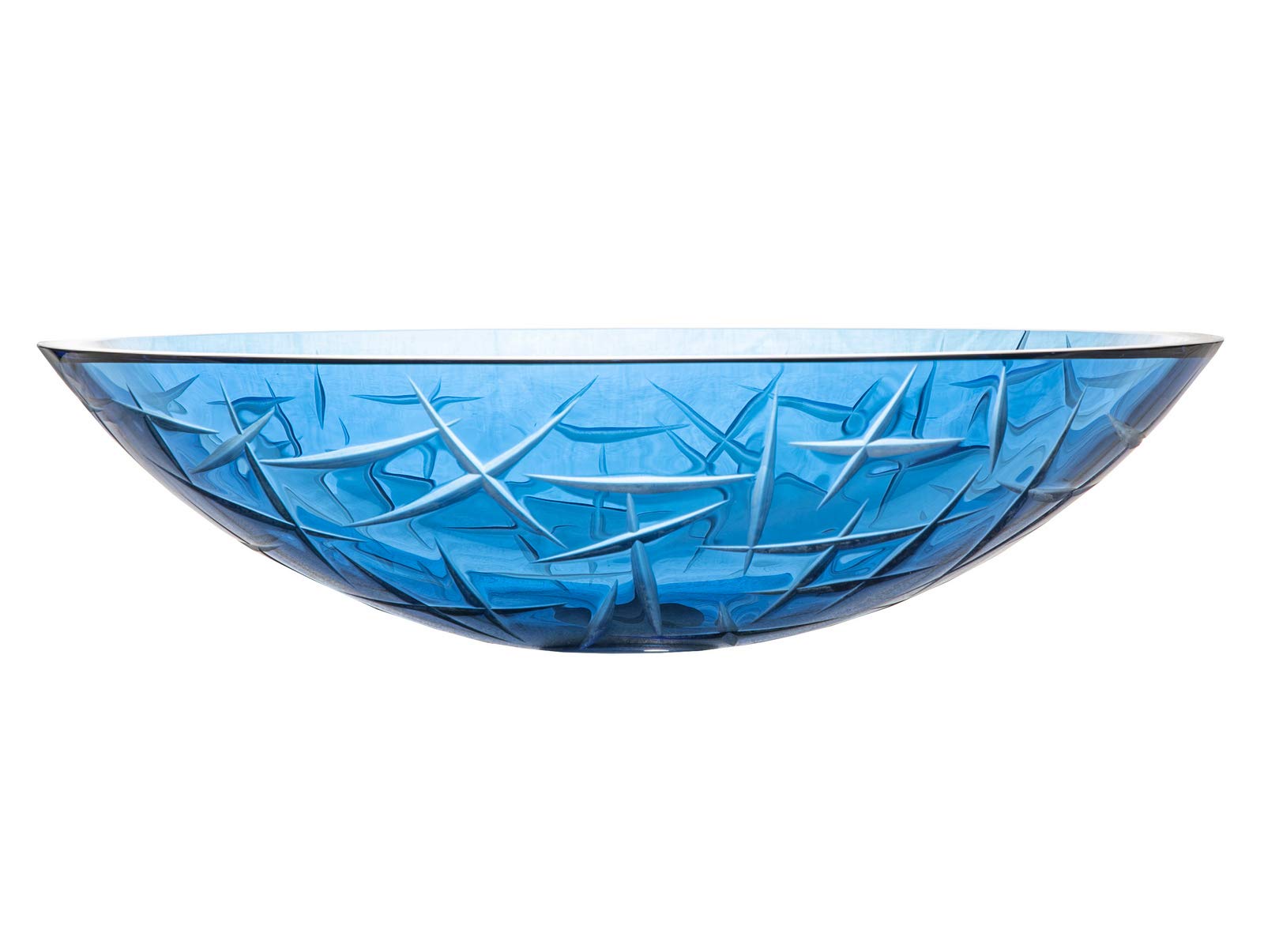 Blue Crystal Cut Oval Glass Bathroom Vessel Sink - Modern Oval Glass Vessel Sink for Bathroom Vanity, Countertop Washbasin - Perfect for Contemporary Bathrooms, Powder Rooms & Luxury Home Decor