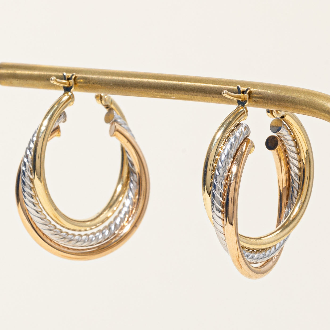 18K Tri-Tone Gold Hoop Earrings for Women - Elegant Rose, Yellow & White Gold Hoops - Perfect for Everyday Wear, Parties & Special Occasions
