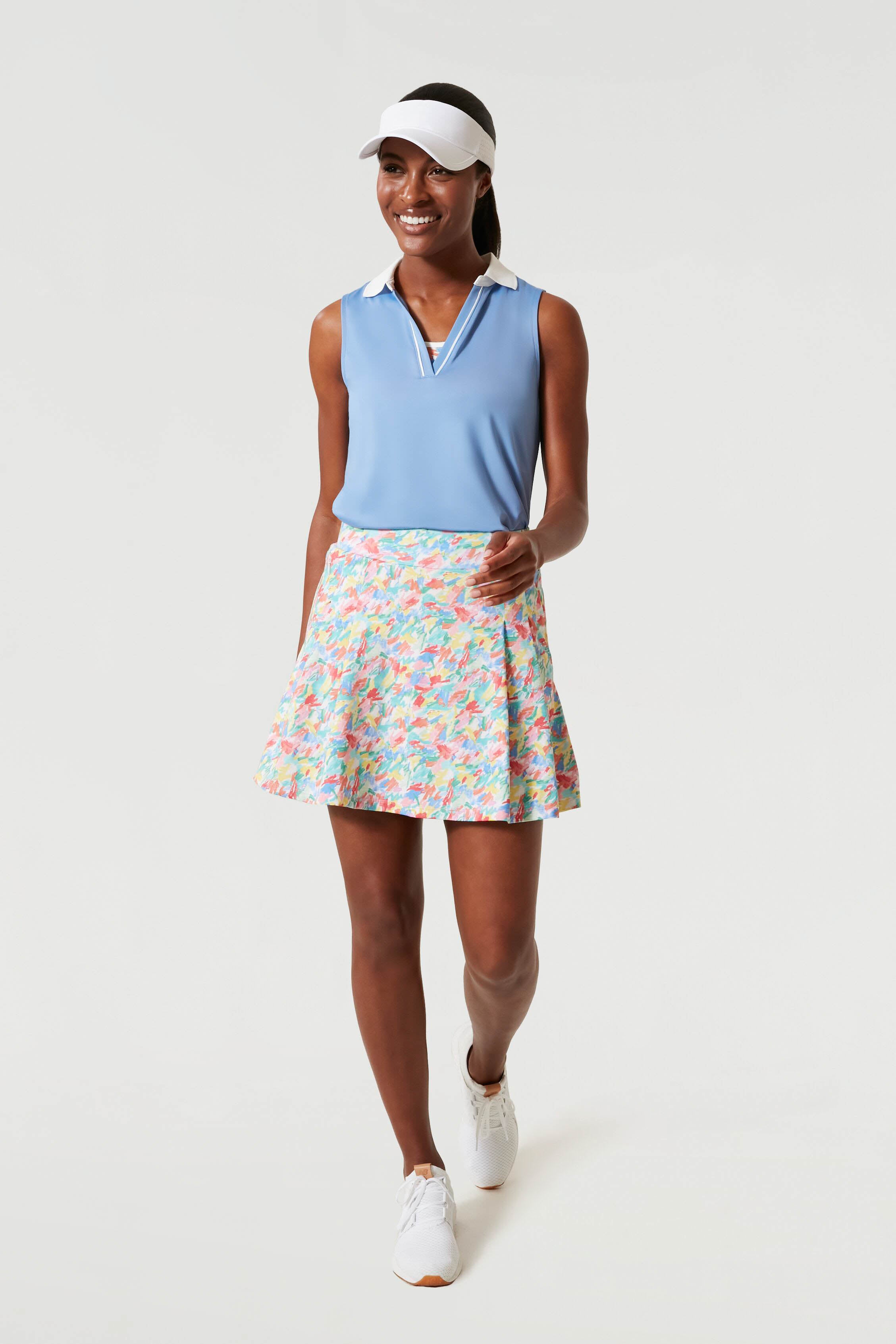 Boogie Down Blue Sleeveless Caroline Polo Shirt for Women | Breathable Summer Golf & Tennis Apparel | Casual Athletic Wear for Outdoor Sports