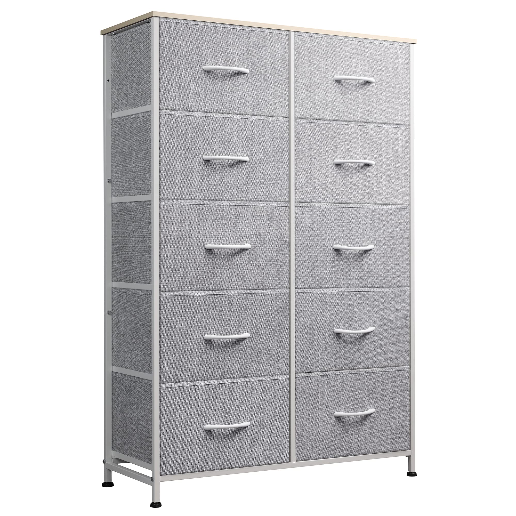 WLIVE 10-Drawer Tall Dresser for Bedroom - Modern Chest of Drawers with Fabric Bins, Storage Organizer Unit for Closet, Hallway & Living Room - Light Grey | Perfect for Small Spaces & Entryway Organization