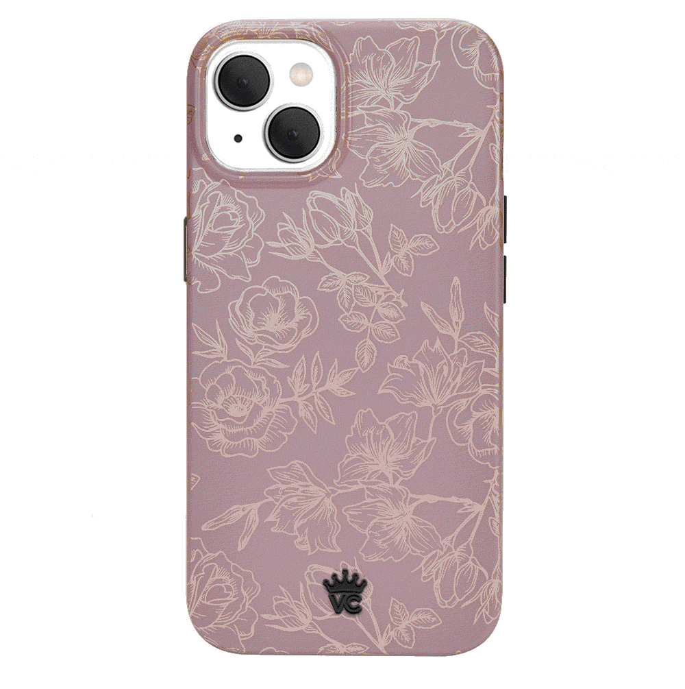 Dusty Rose Chrome Floral iPhone Case - Elegant Protective Cover for iPhone 13/14/15 Pro Max - Perfect for Everyday Use, Travel & Gift Giving