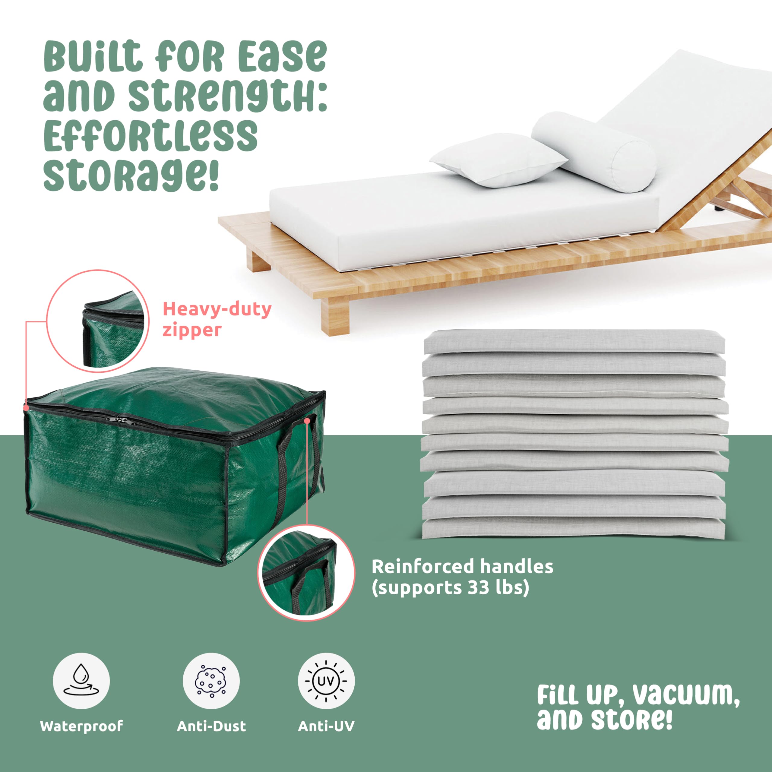 2-in-1 Vacuum Storage Bags with Weatherproof Box - Space Saving Solution for Small Dining & Patio Cushions | Compact Storage for Seasonal Decor, Travel & Home Organization