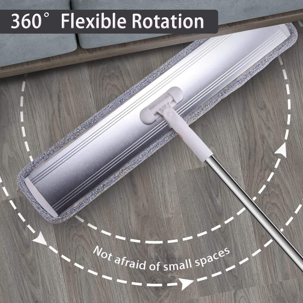 32 Inch Microfiber Flat Mop for Hardwood, Laminate & Tile Floors - Commercial Grade Wide Mop with 360° Rotating Head, Stainless Steel Handle & 4 Reusable Pads - Perfect for Home, Office and Restaurant Floor Cleaning