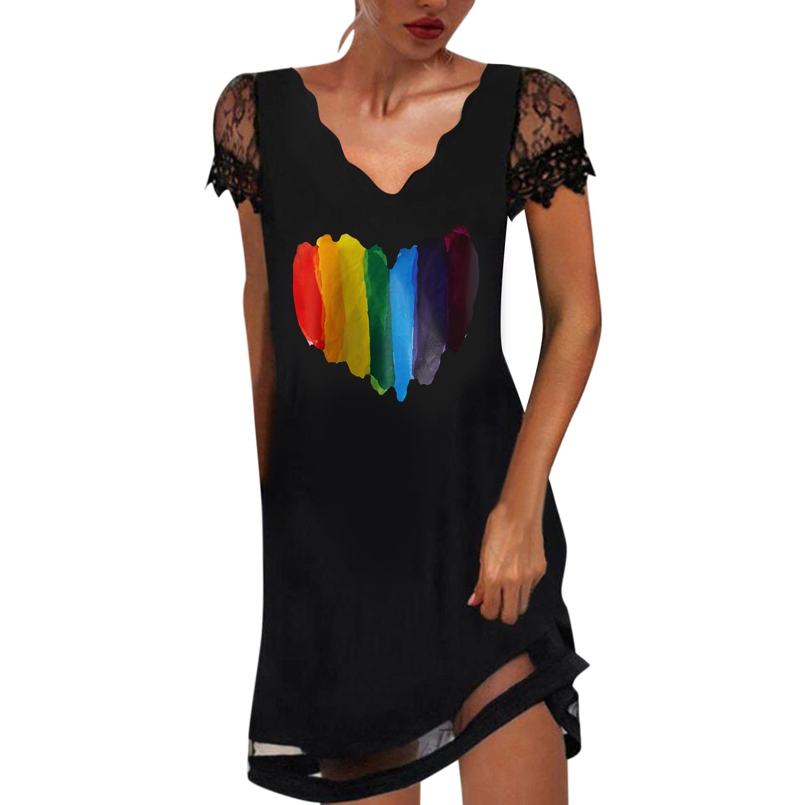 Women's Floral Lace Short Sleeve Maxi Dress - Casual Loose Beach Cover Up Dress for Summer Vacation, Pool Party & Boho Style Outfits