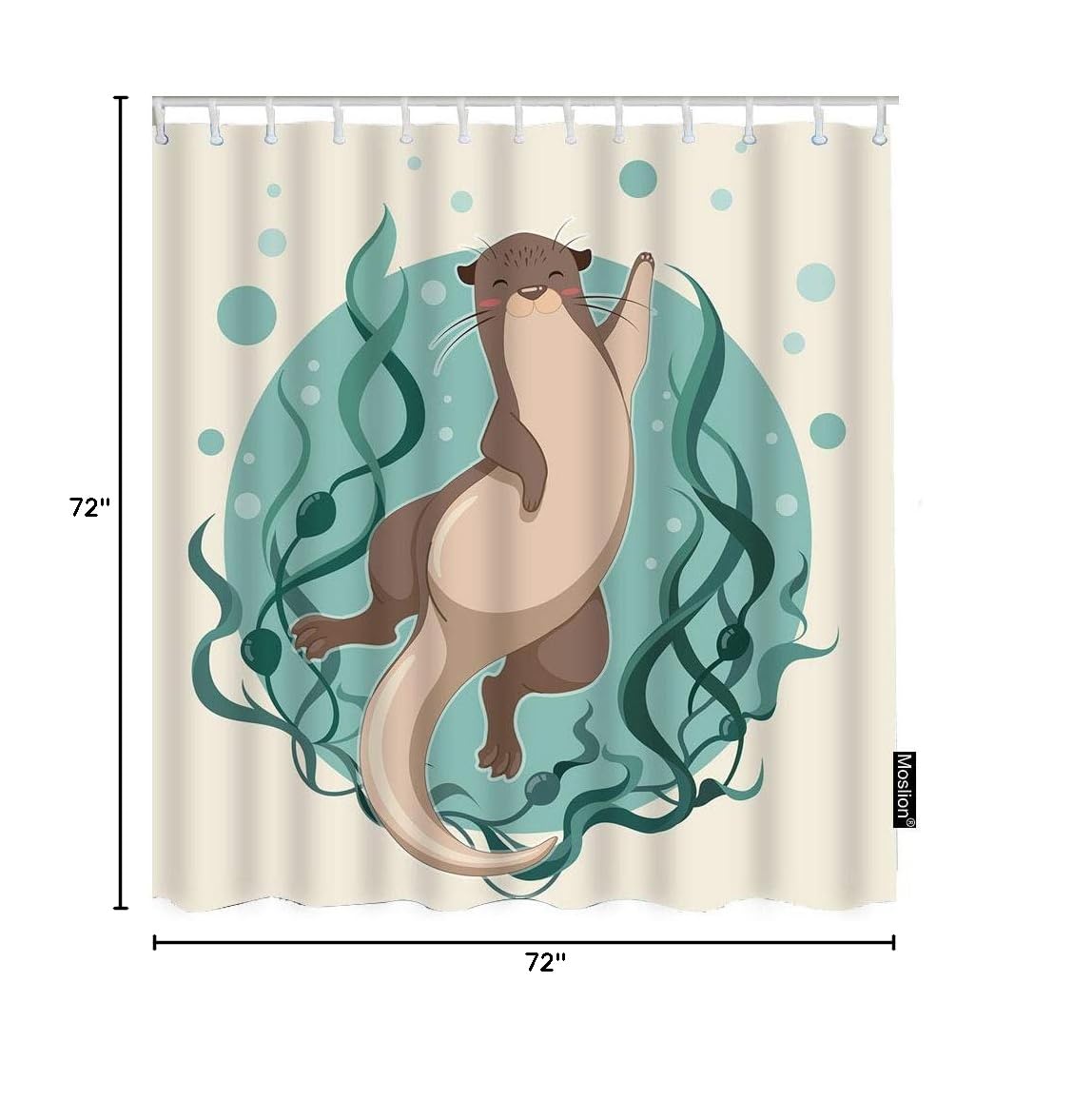 Otter Shower Curtain Set - 72x72 Inch Ocean Theme Bathroom Decor with Sea Otters, Bubbles & Seaweed - Waterproof Polyester Fabric with Hooks (Perfect for Kids' Bathroom, Beach House, or Nature-Inspired Home Decor)