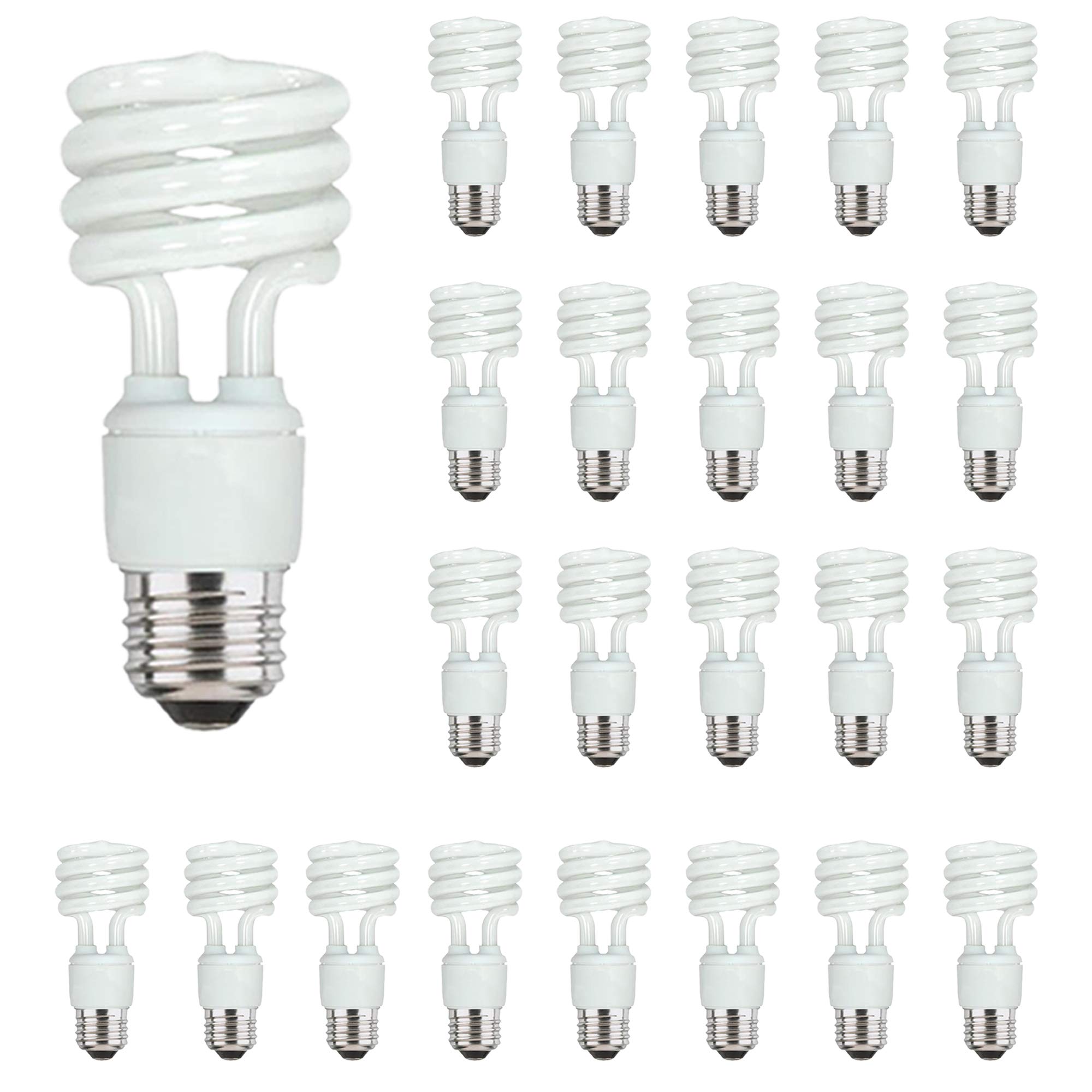 Energy Efficient CFL Spiral Light Bulbs - 13W Mini Twist Fluorescent Bulbs, E26 Medium Base (24 Pack), 120V, 850 Lumens - Perfect for Home, Office & Garage Lighting