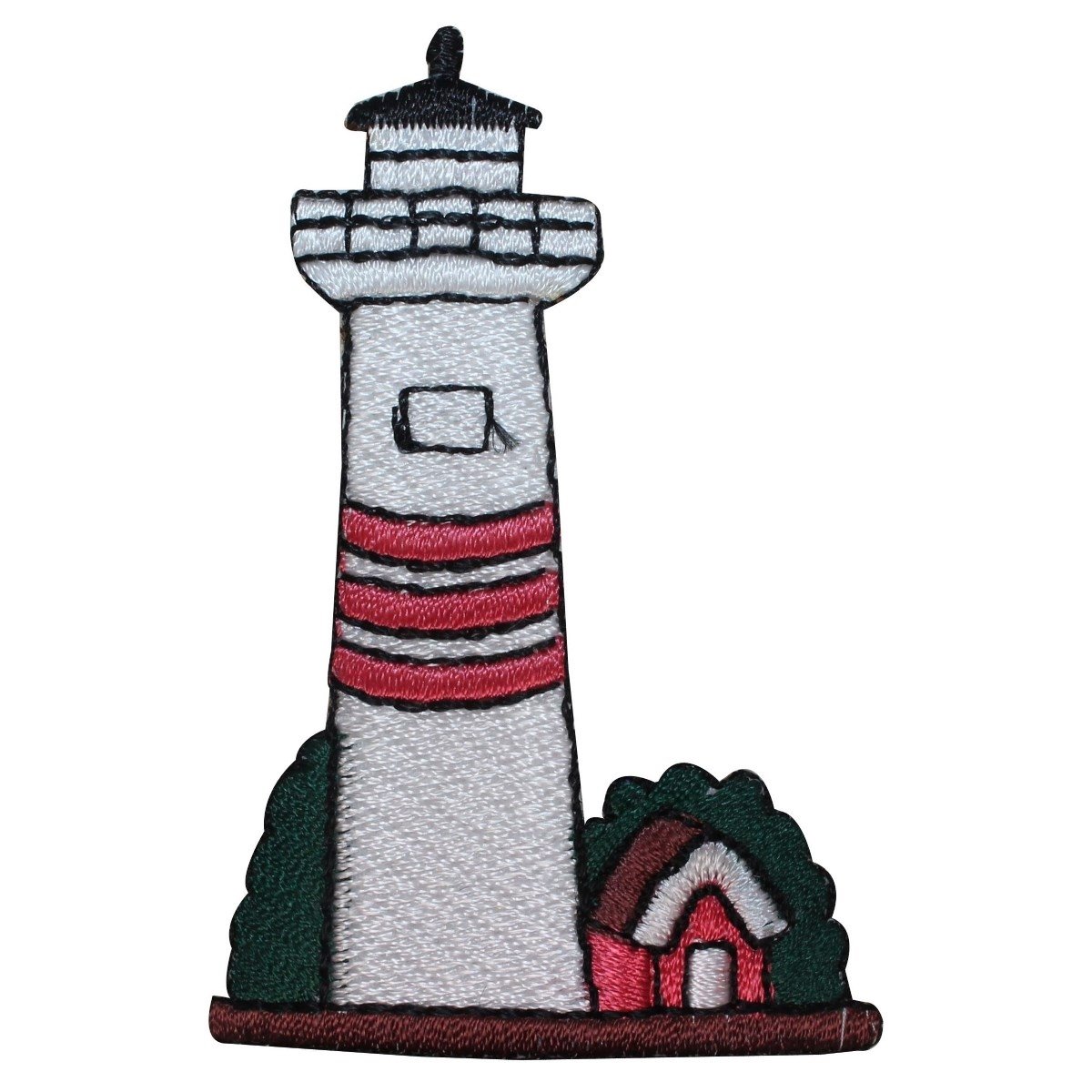 Striped Lighthouse Embroidered Iron-On Patch - Nautical Travel Sewing Applique for Jackets, Bags & DIY Crafts