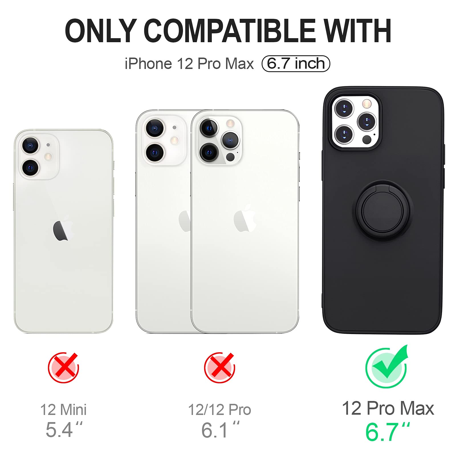Hython iPhone 12 Pro Max Case with Ring Stand - 360° Rotatable Magnetic Kickstand, Shockproof Cover for Women & Men | Perfect for Work & Travel